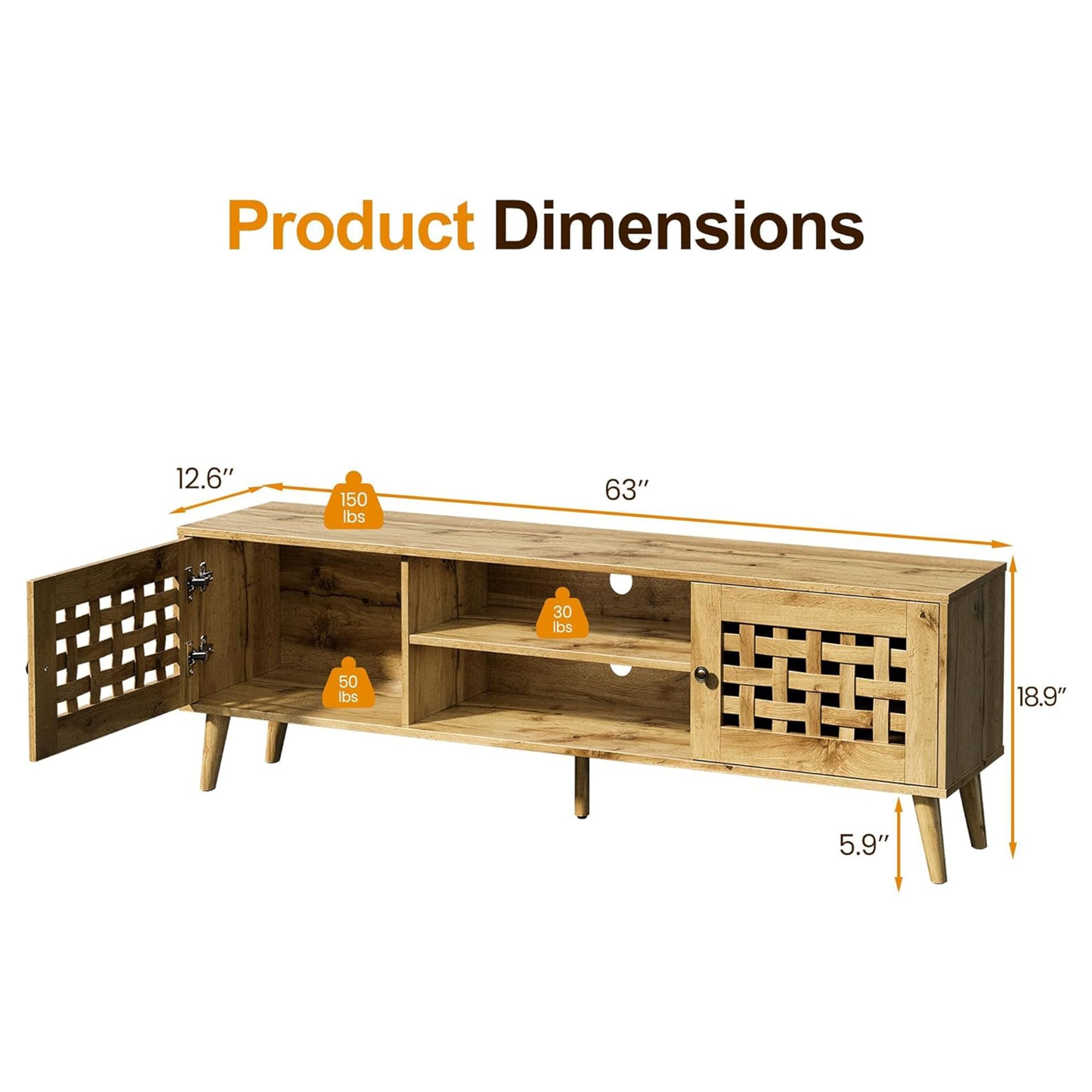 RoyalCraft Rattan TV Stand Entertainment Center with Storage for 65 Inch TVs - Smart-nests