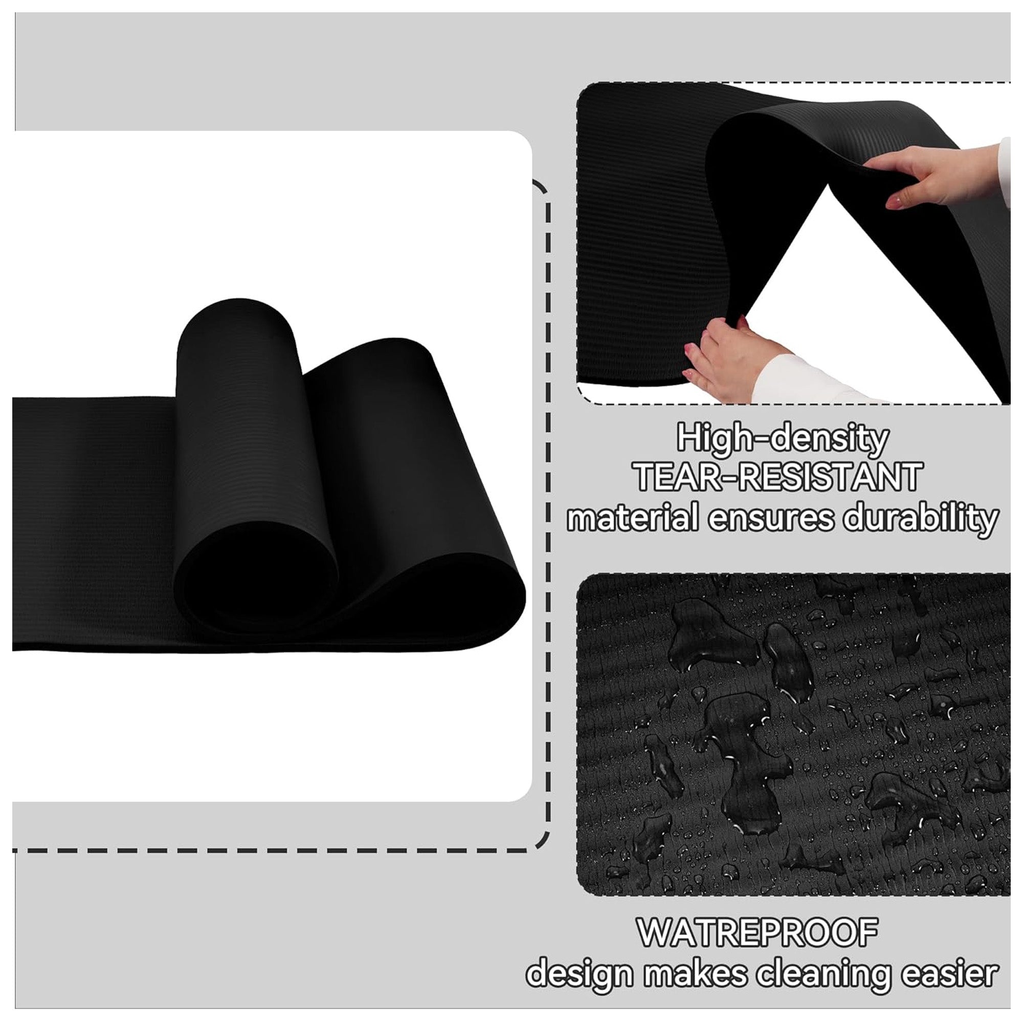 Fitvids 1/2-Inch Thick High Density Exercise Yoga Mat, Carrying Strap, Black - Smart-nests
