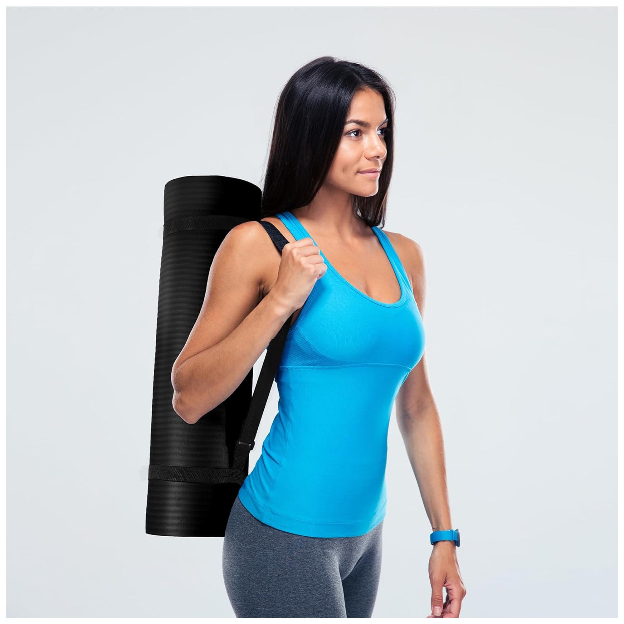 Fitvids 1/2-Inch Thick High Density Exercise Yoga Mat, Carrying Strap, Black - Smart-nests