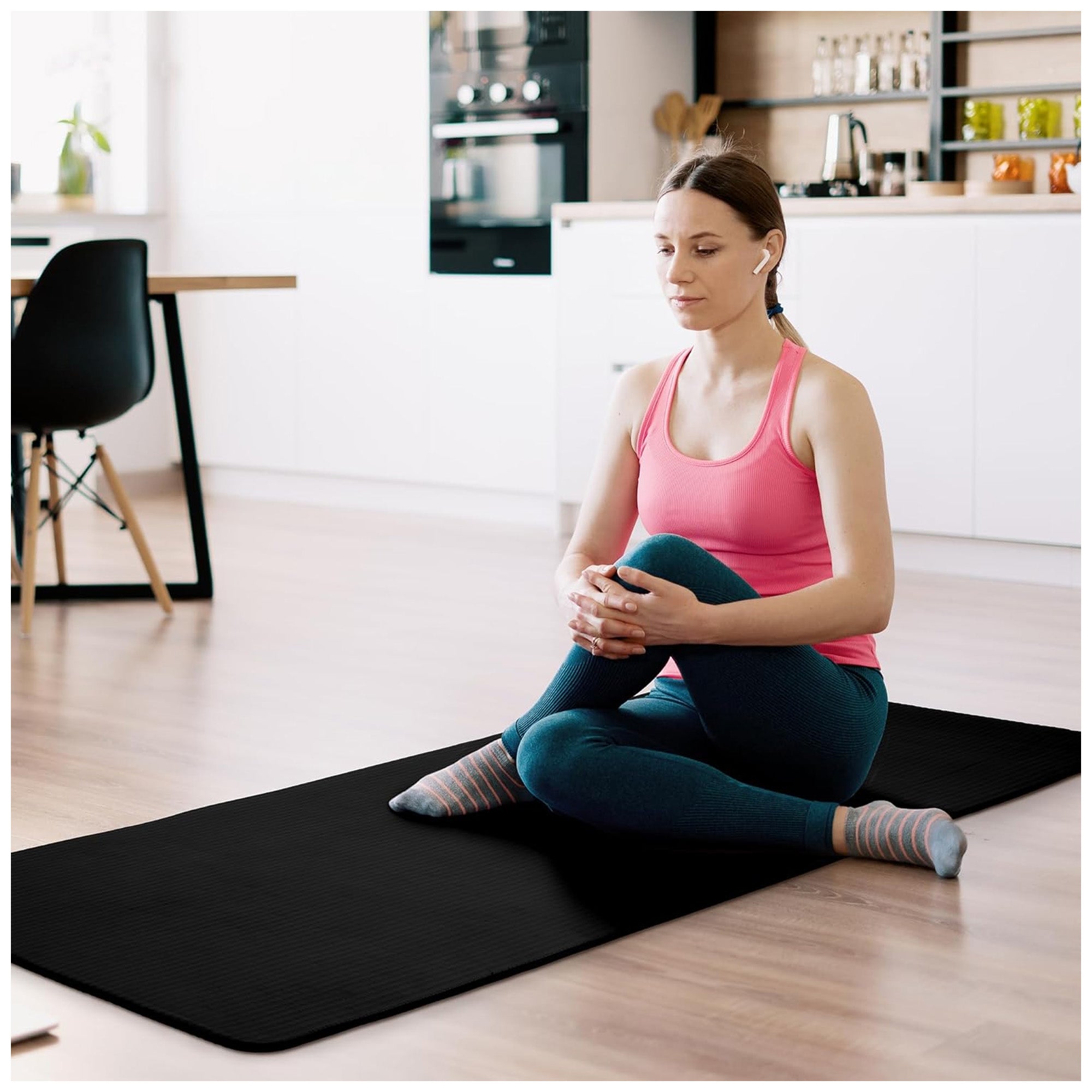 Fitvids 1/2-Inch Thick High Density Exercise Yoga Mat, Carrying Strap, Black - Smart-nests