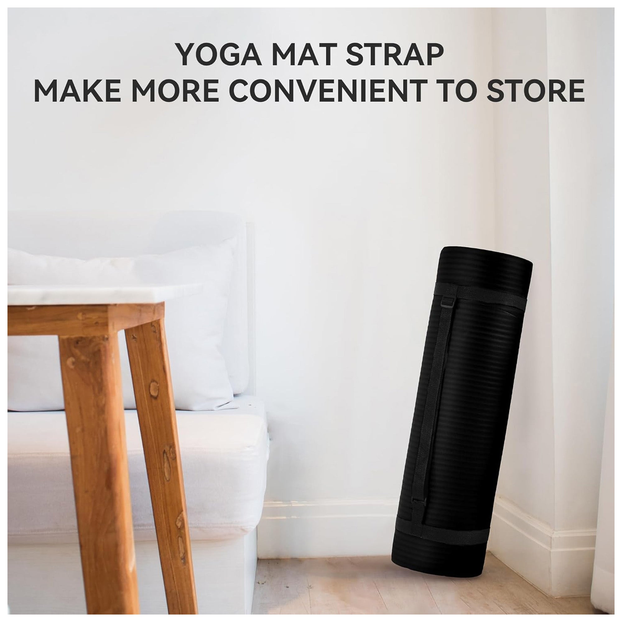 Fitvids 1/2-Inch Thick High Density Exercise Yoga Mat, Carrying Strap, Black - Smart-nests