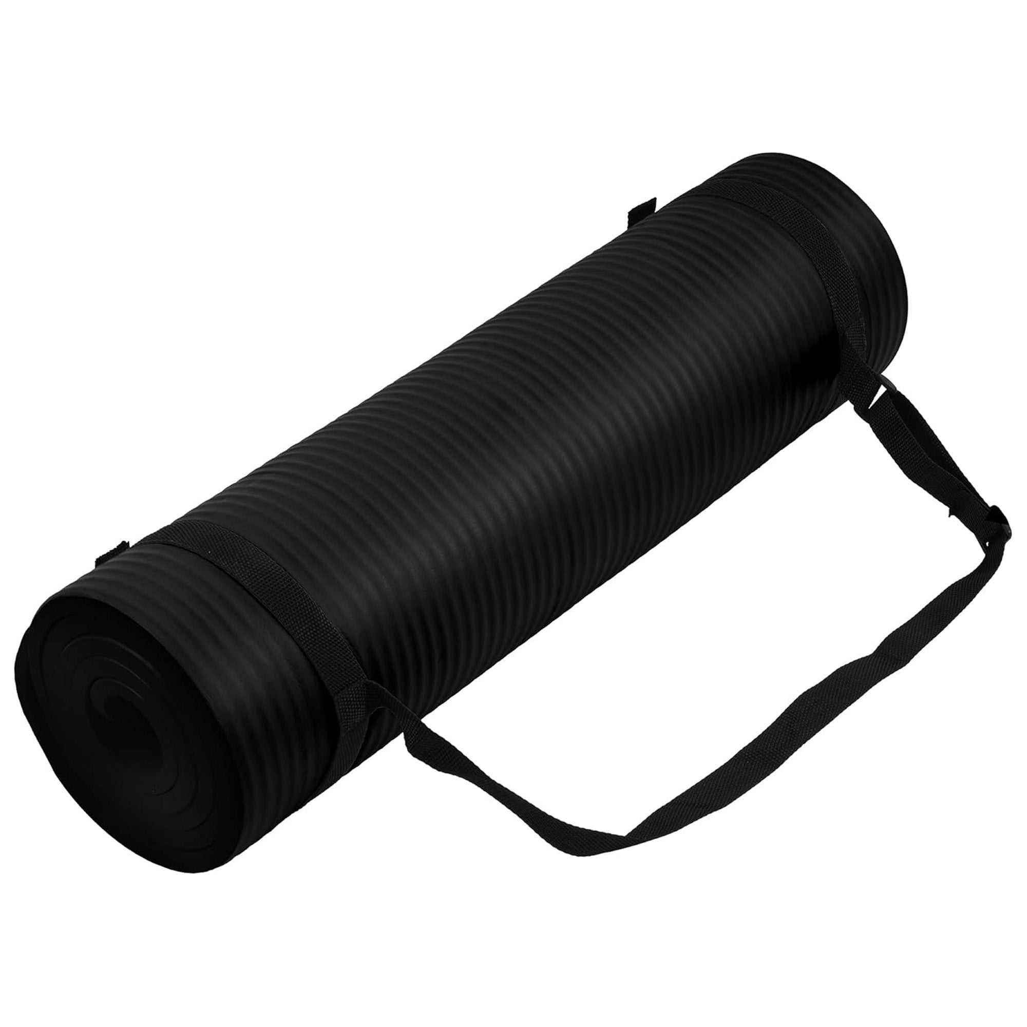 Fitvids 1/2-Inch Thick High Density Exercise Yoga Mat, Carrying Strap, Black - Smart-nests