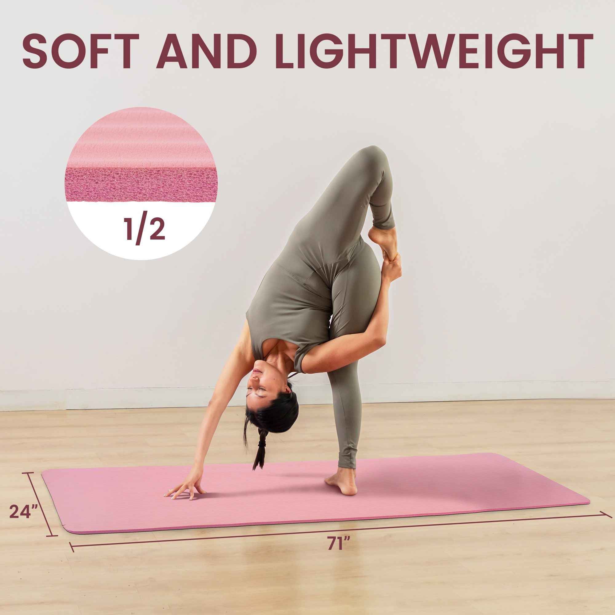 Fitvids 1/2" Thick High Density Exercise Yoga Mat, Carrying Strap, Pale Pink - Smart-nests
