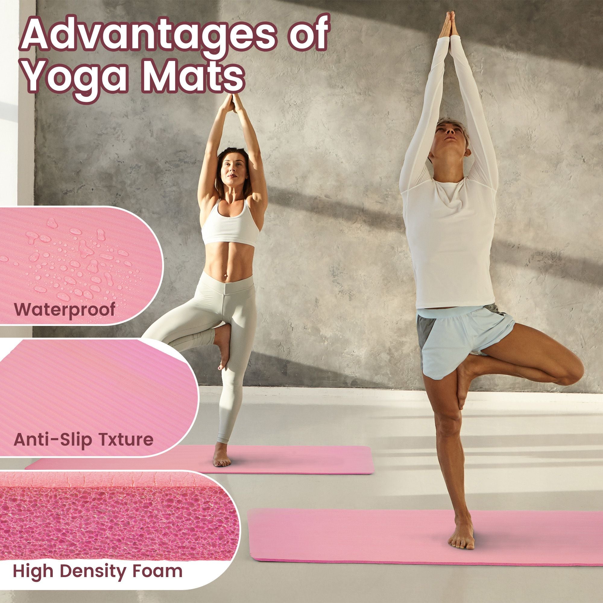 Fitvids 1/2" Thick High Density Exercise Yoga Mat, Carrying Strap, Pale Pink - Smart-nests