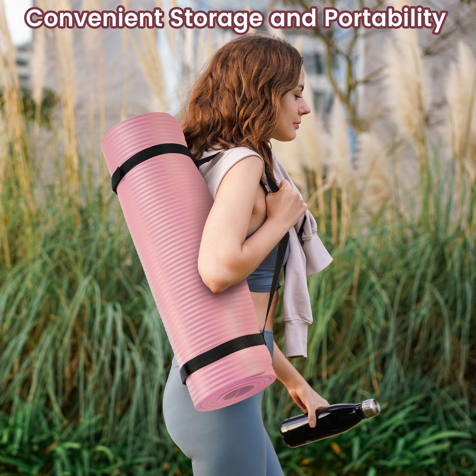 Fitvids 1/2" Thick High Density Exercise Yoga Mat, Carrying Strap, Pale Pink - Smart-nests
