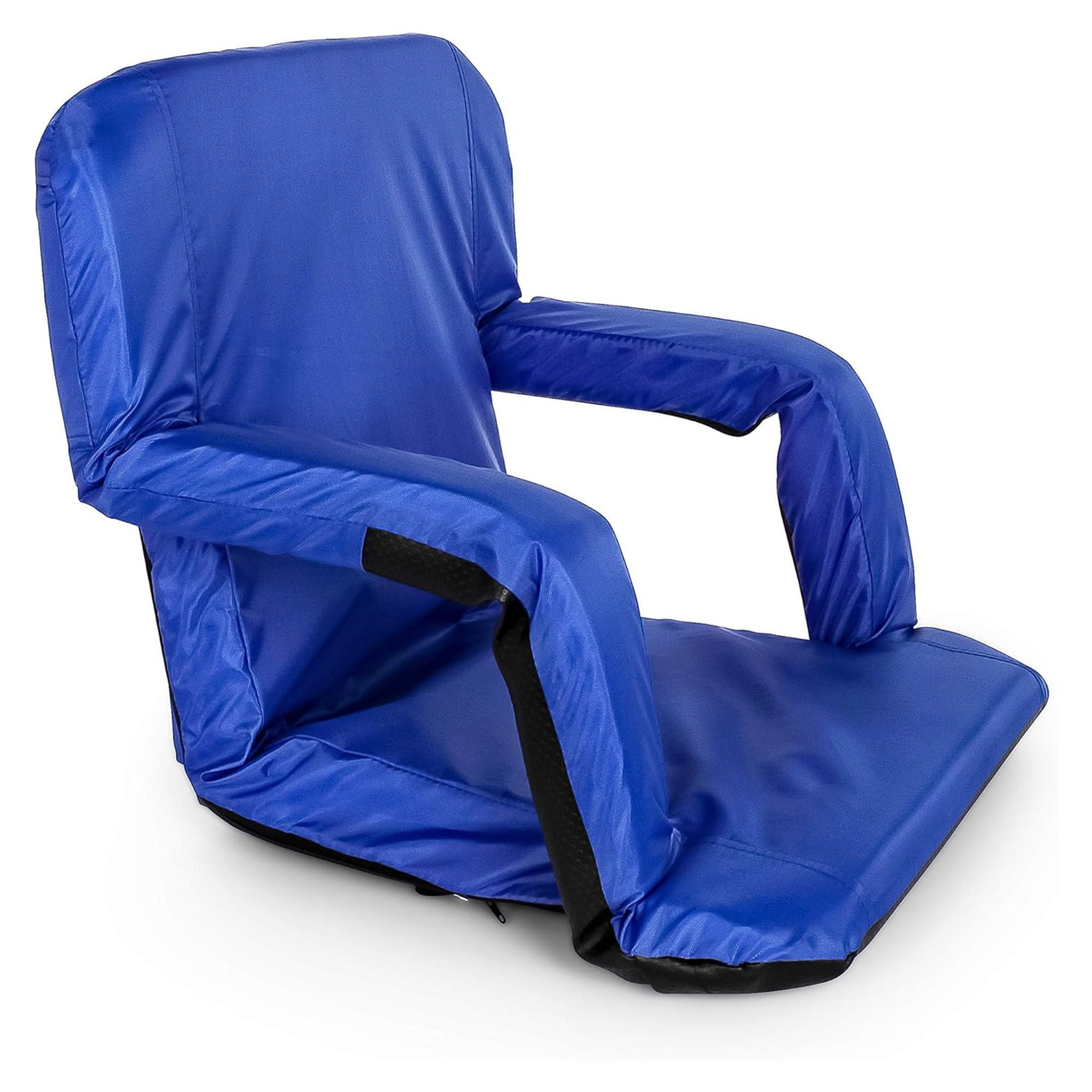 Camco Portable Stadium Seat Foldable Padded Cushion Back Support, Armrests, Blue - Smart-nests