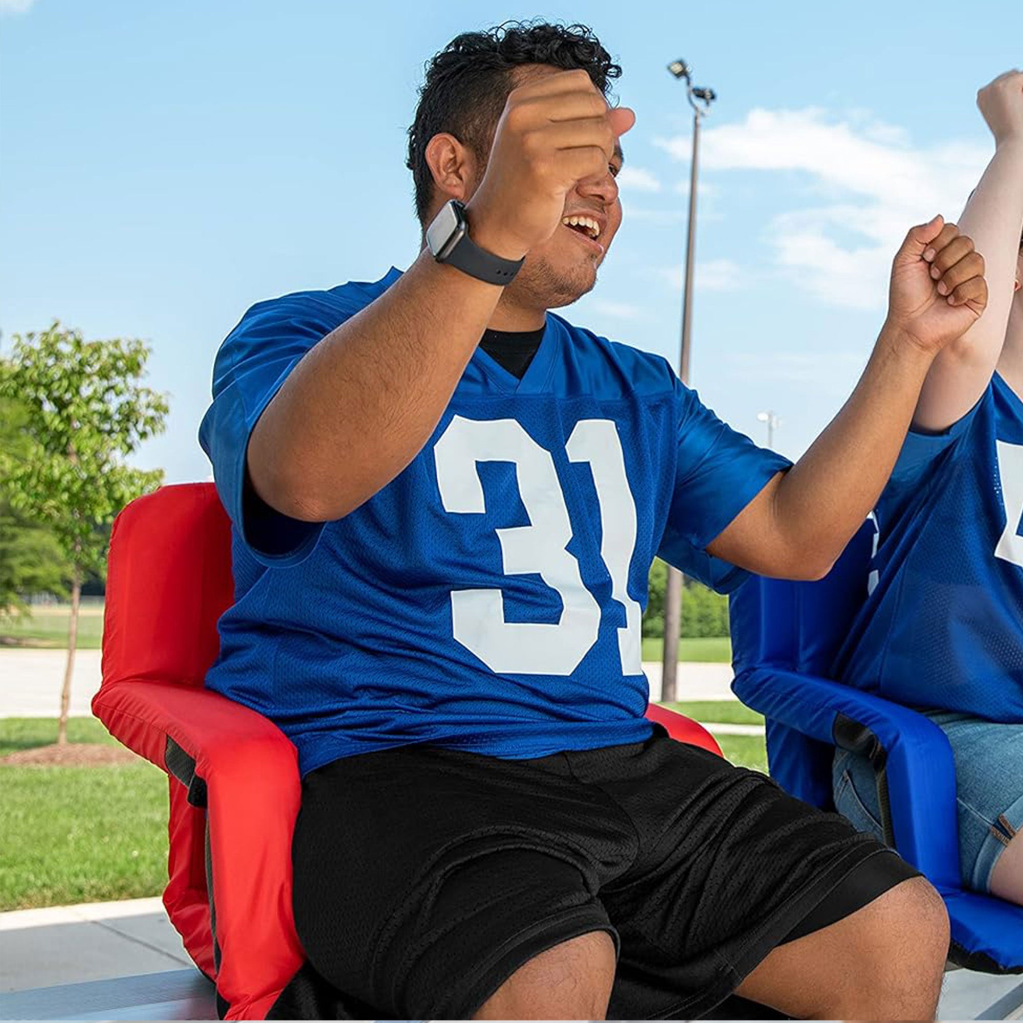 Camco Portable Stadium Seat Foldable Padded Cushion, Back Support, Armrests, Red - Smart-nests