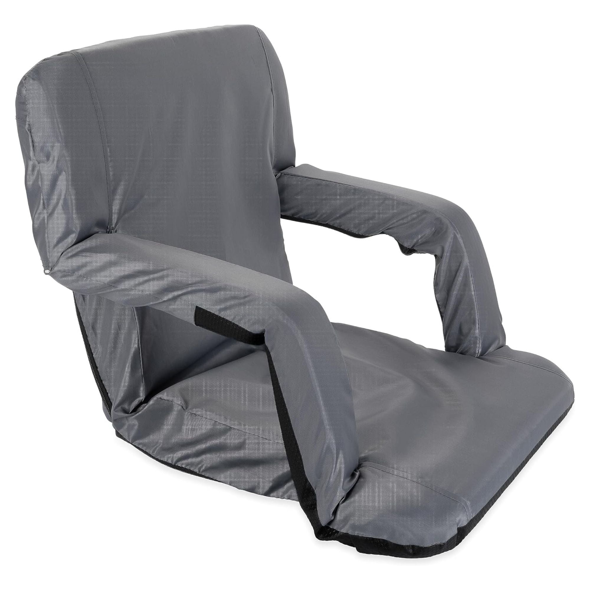 Camco Portable Stadium Seat Foldable Padded Cushion Back Support, Armrests, Grey - Smart-nests
