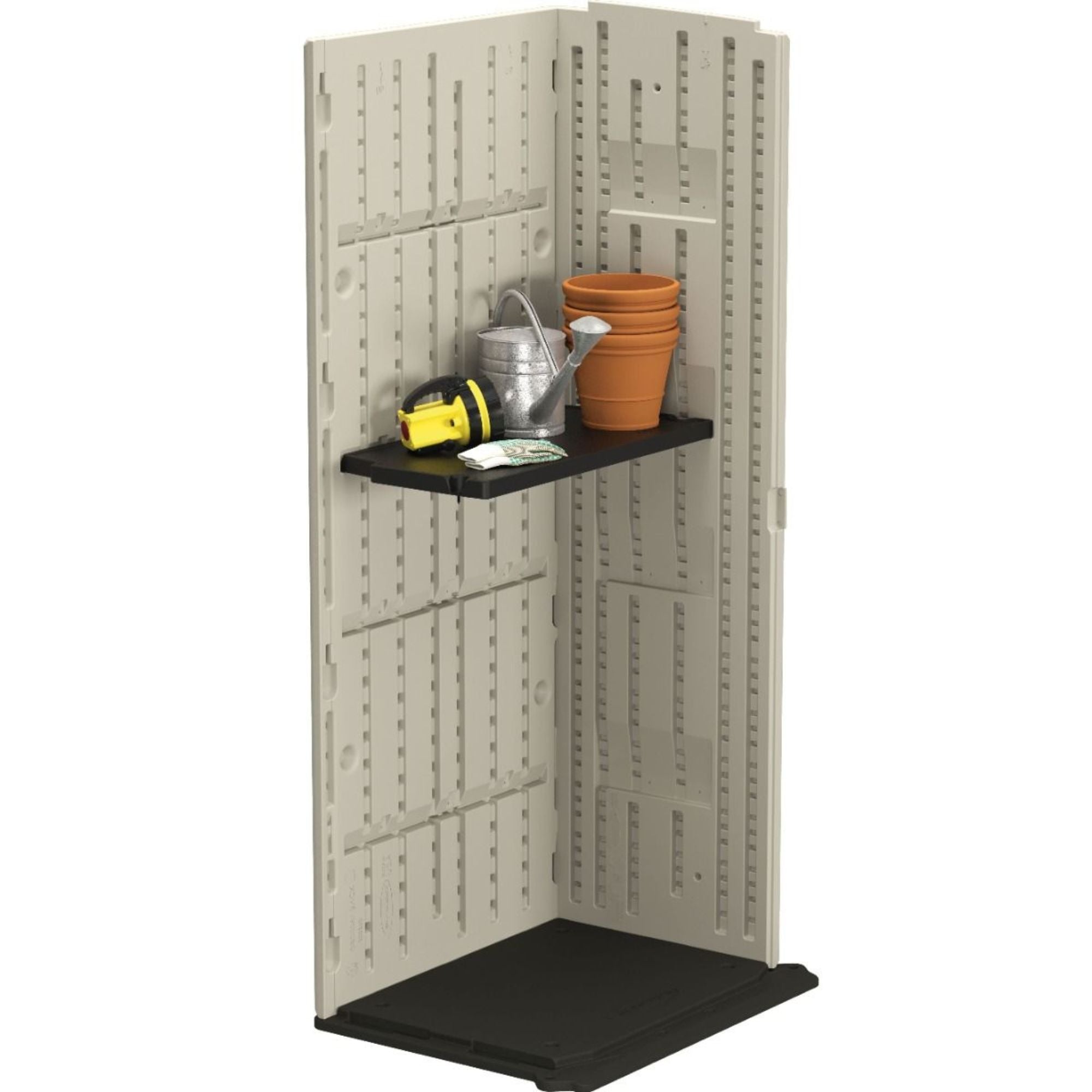 Suncast Vertical Shed Shelf Kit Space Saving Wall Mount Outdoor Storage, Black - Smart-nests