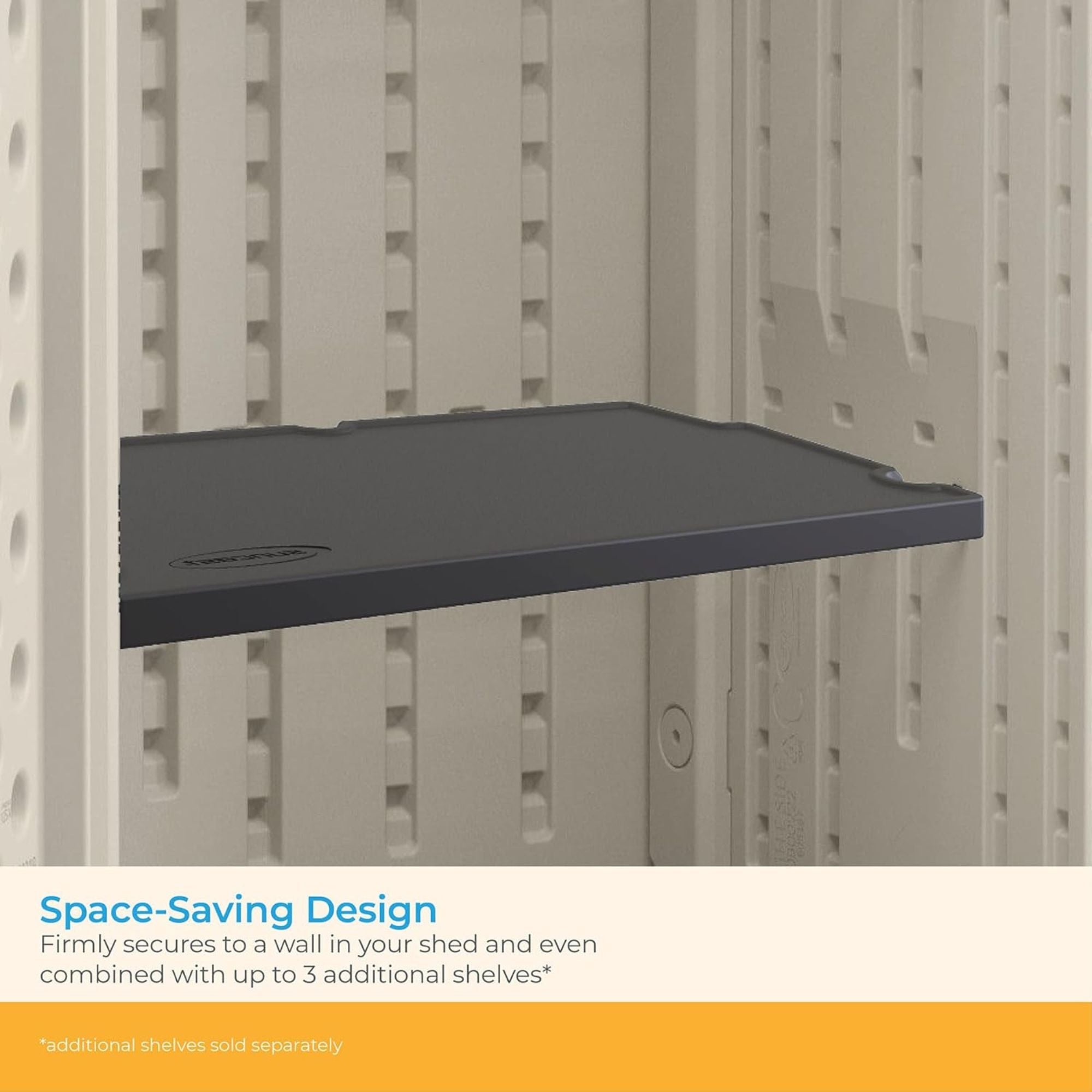 Suncast Vertical Shed Shelf Kit Space Saving Wall Mount Outdoor Storage, Black - Smart-nests