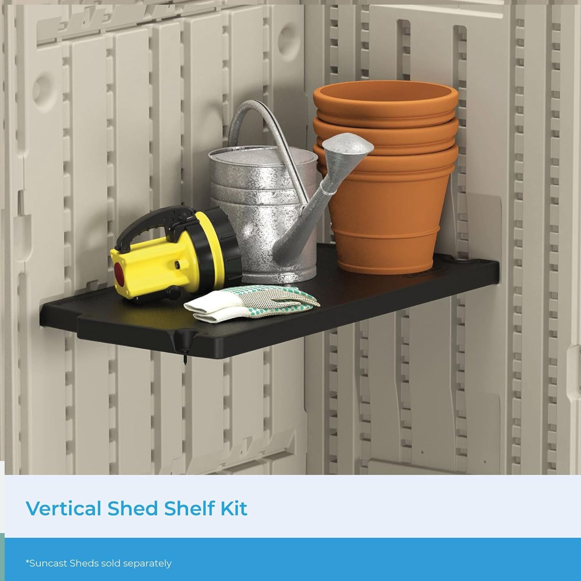 Suncast Vertical Shed Shelf Kit Space Saving Wall Mount Outdoor Storage, Black - Smart-nests