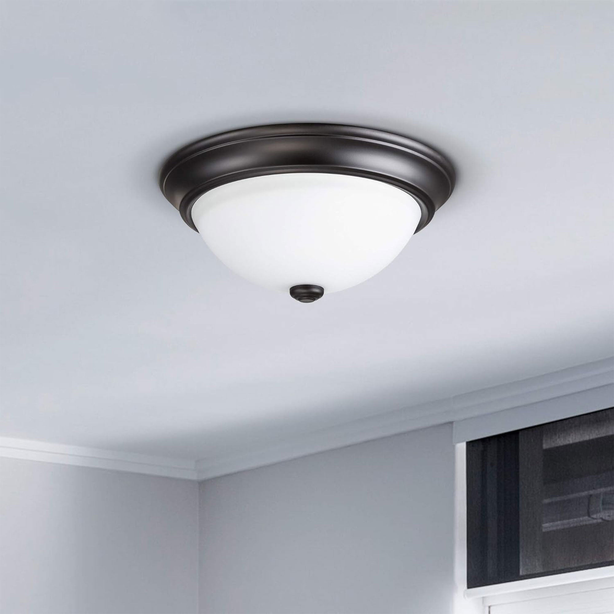 Portage Bay 11 Inch Flush Mount Ceiling Fixture Alabaster Glass Lighting, Bronze - Smart-nests