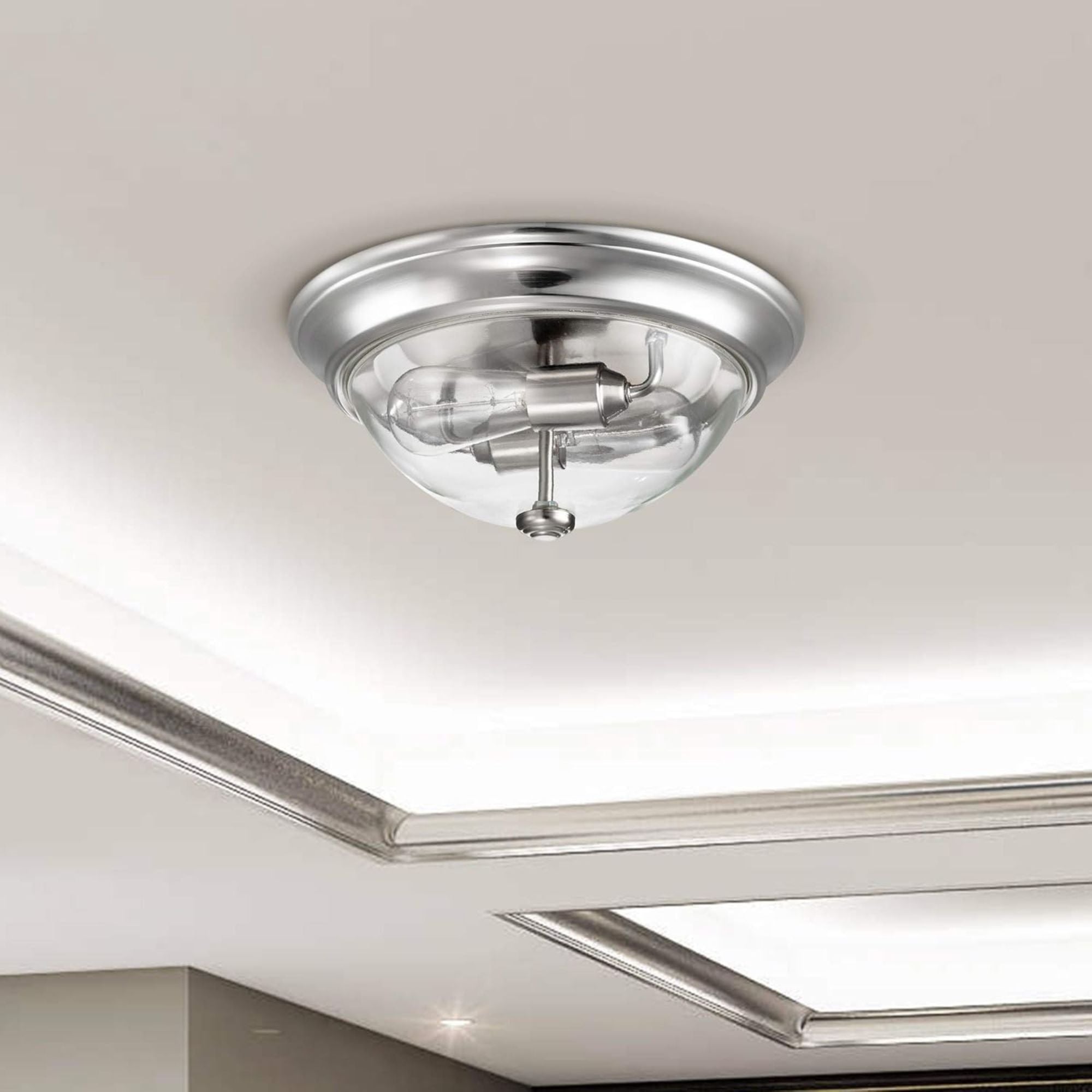 Prominence Home 13” Flush Mount Indoor Ceiling Light, Madalyn, 51380-31, Nickel - Smart-nests