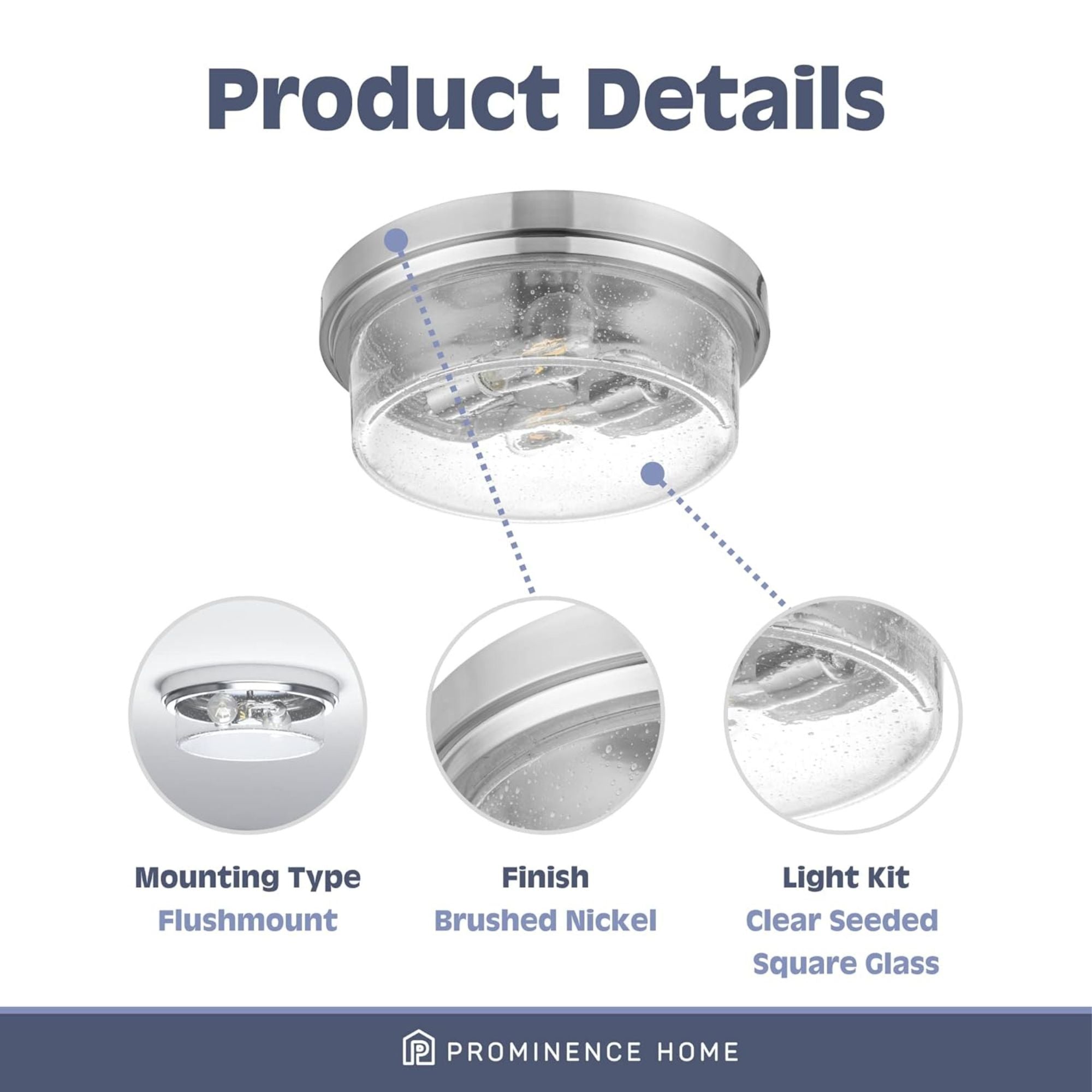 Prominence Home Madalyn 13" Ceiling Light, Seeded Drum Glass, Brushed Nickel - Smart-nests