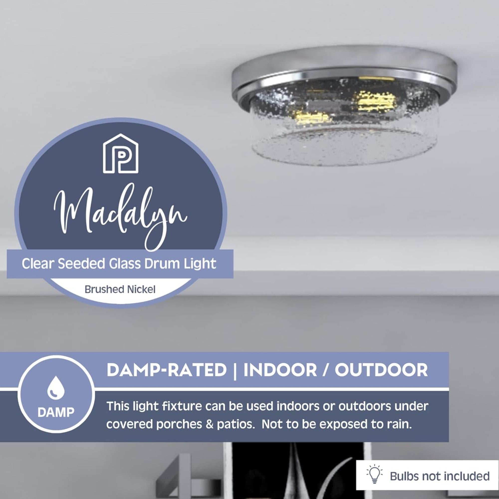 Prominence Home Madalyn 13" Ceiling Light, Seeded Drum Glass, Brushed Nickel - Smart-nests