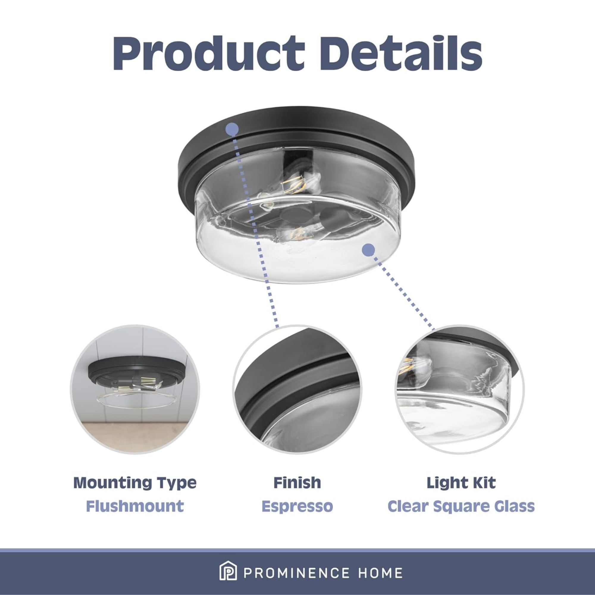 Prominence Home Madalyn 13" Flush Mount Ceiling Light, Clear Drum Glass, Bronze - Smart-nests