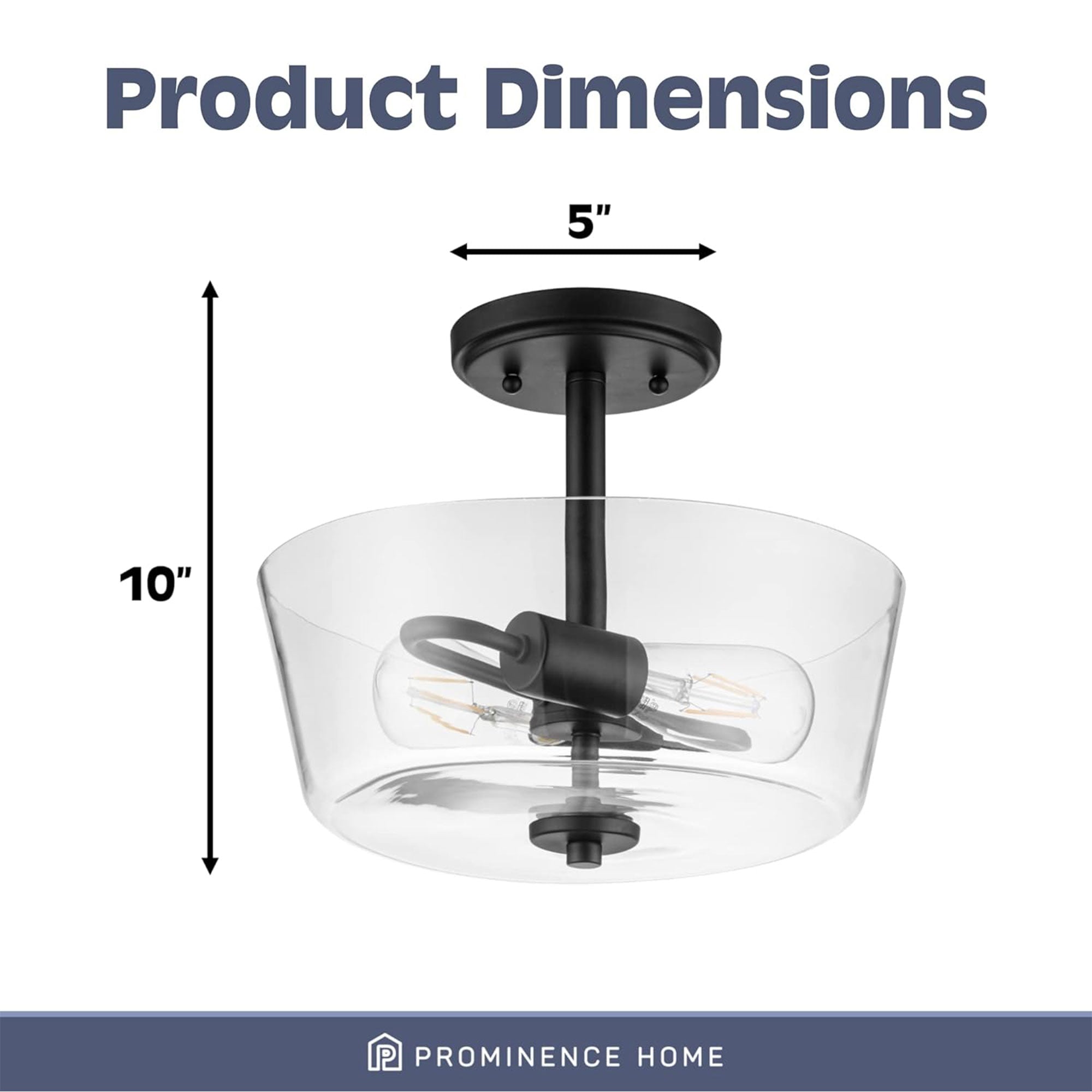 Prominence Home 2 Light Ceiling Fixture Clear Glass Lighting 13" Viktoria, Black - Smart-nests