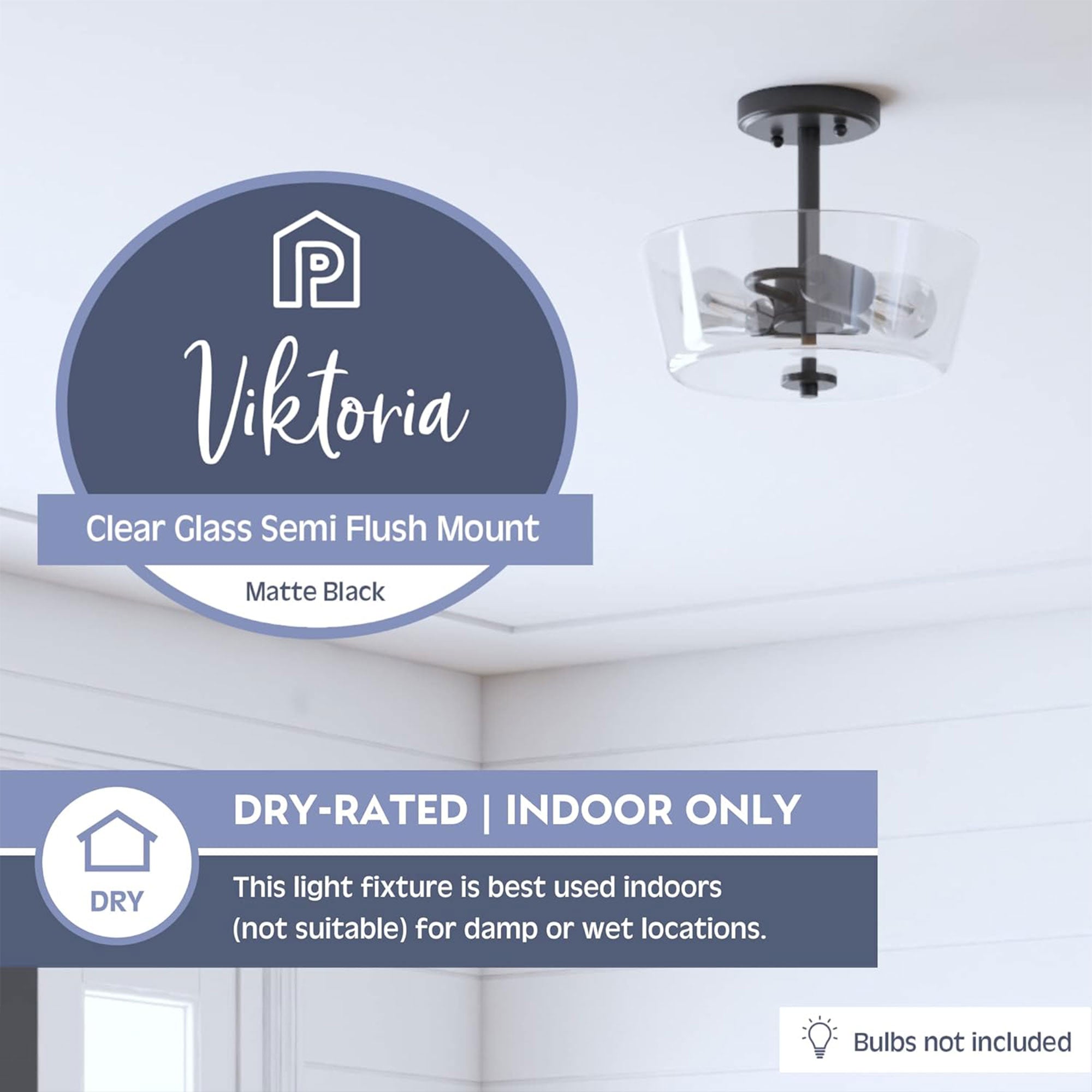 Prominence Home 2 Light Ceiling Fixture Clear Glass Lighting 13" Viktoria, Black - Smart-nests