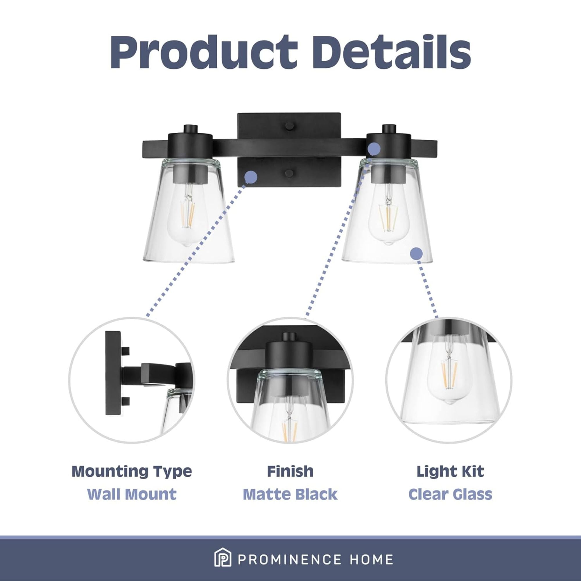 Prominence Home Fairendale 2 Light Bathroom Wall Vanity Light, Matte Black - Smart-nests