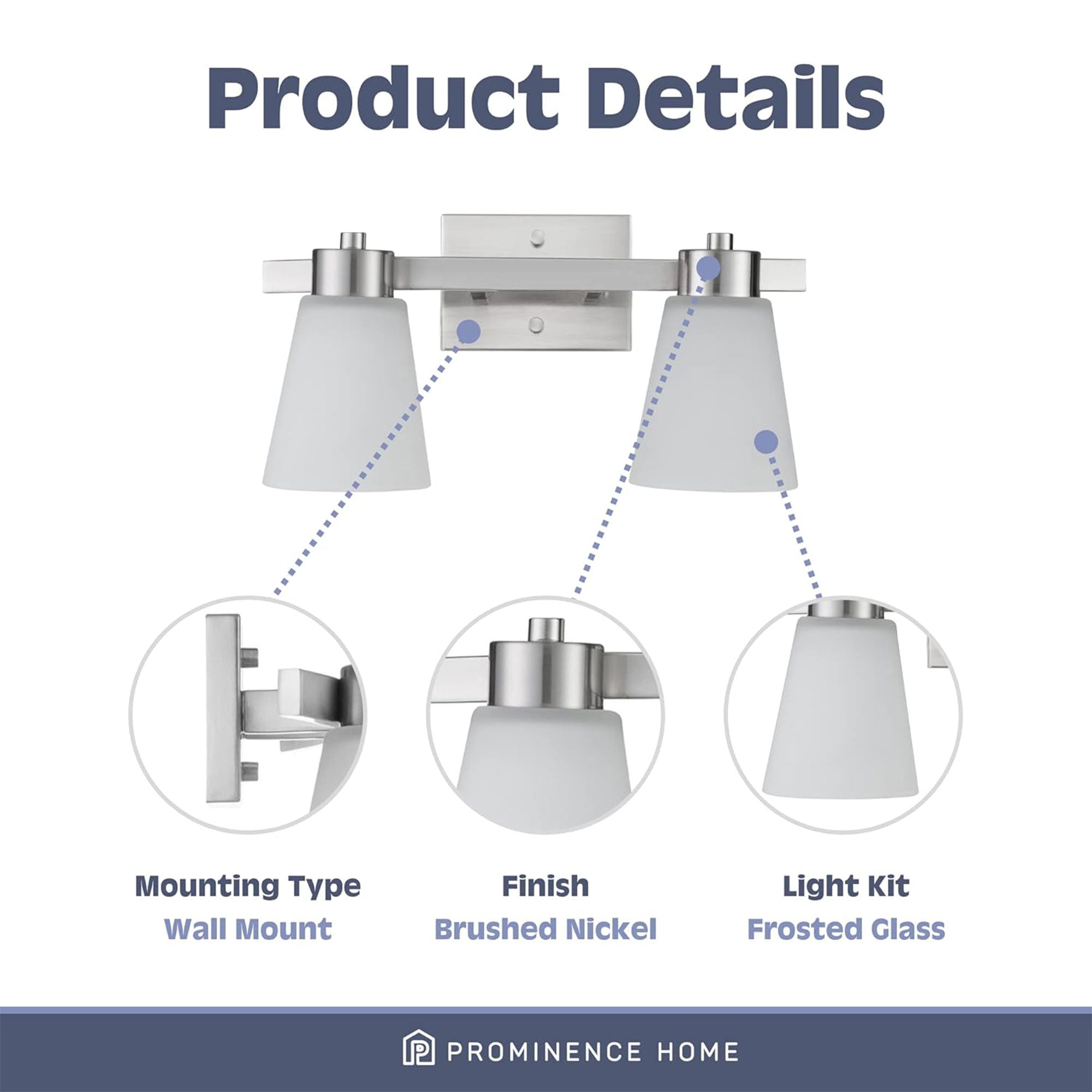 Prominence Home 2 Light Modern Bathroom Vanity Light, Frosted Glass, Nickel - Smart-nests