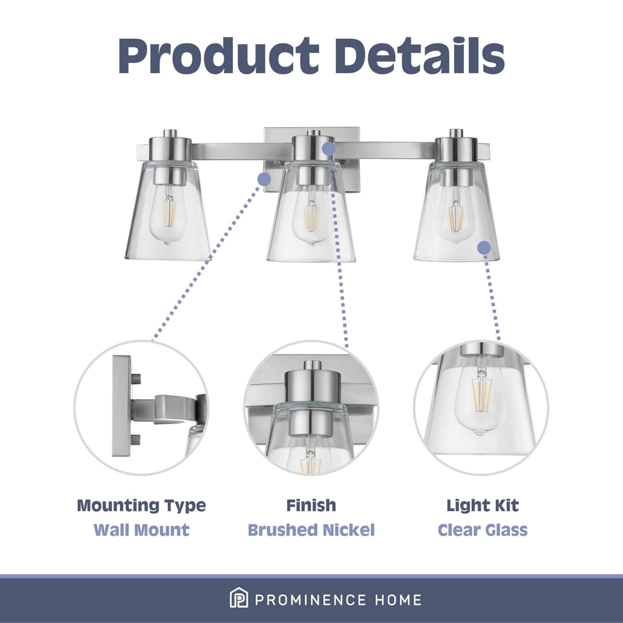Prominence Home Fairendale 3 Light Bathroom Wall Vanity Light, Brushed Nickel - Smart-nests