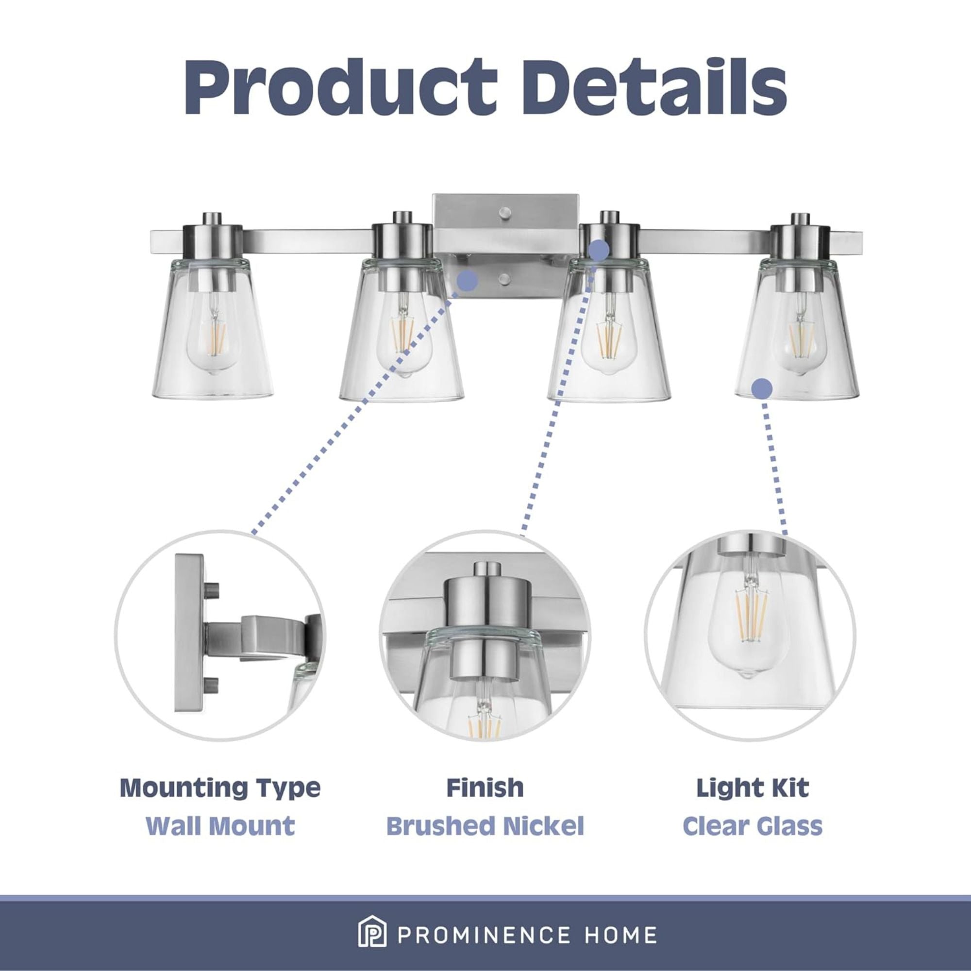 Prominence Home Fairendale 4 Light Bathroom Wall Vanity Light, Brushed Nickel - Smart-nests