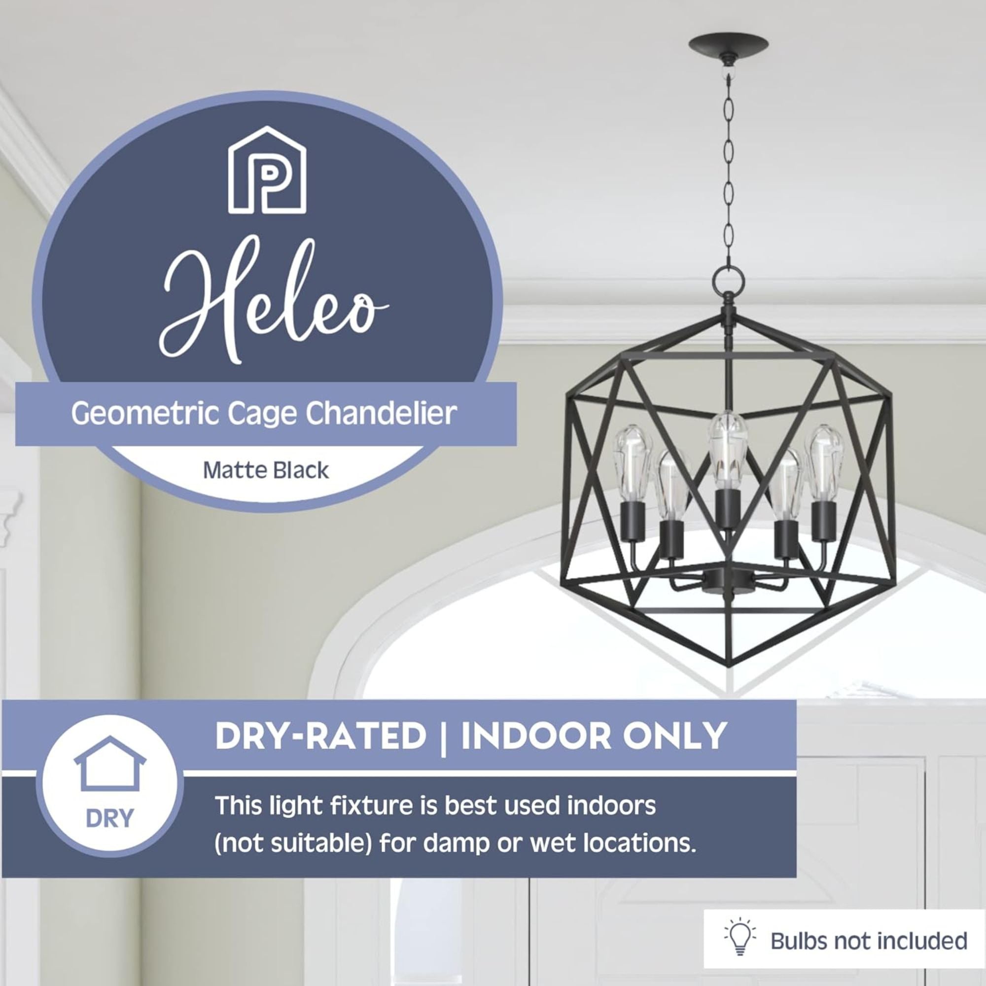 Prominence Home 5 Light Chandelier Pendant Lighting Fixture, Heleo, Matte Black - Smart-nests