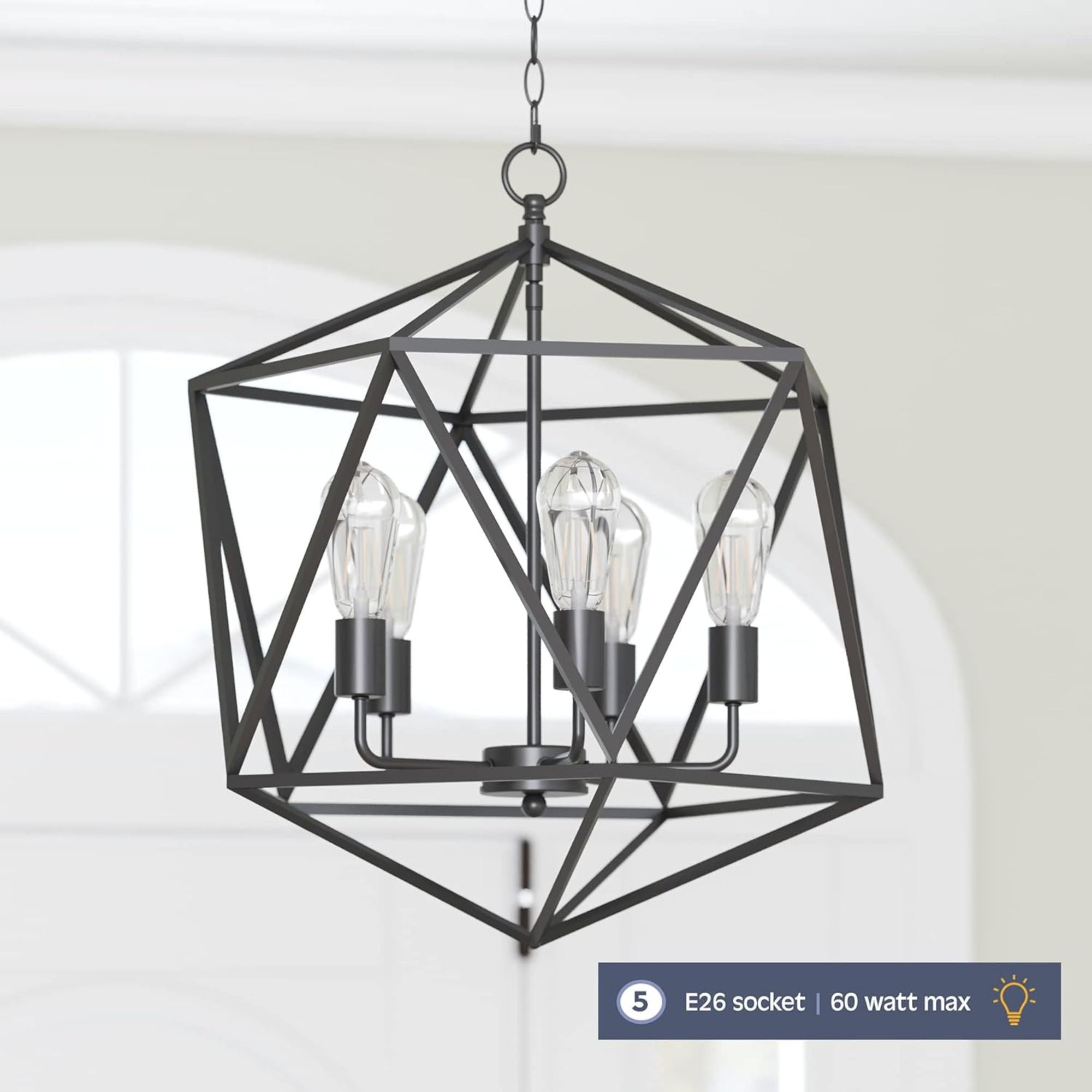 Prominence Home 5 Light Chandelier Pendant Lighting Fixture, Heleo, Matte Black - Smart-nests
