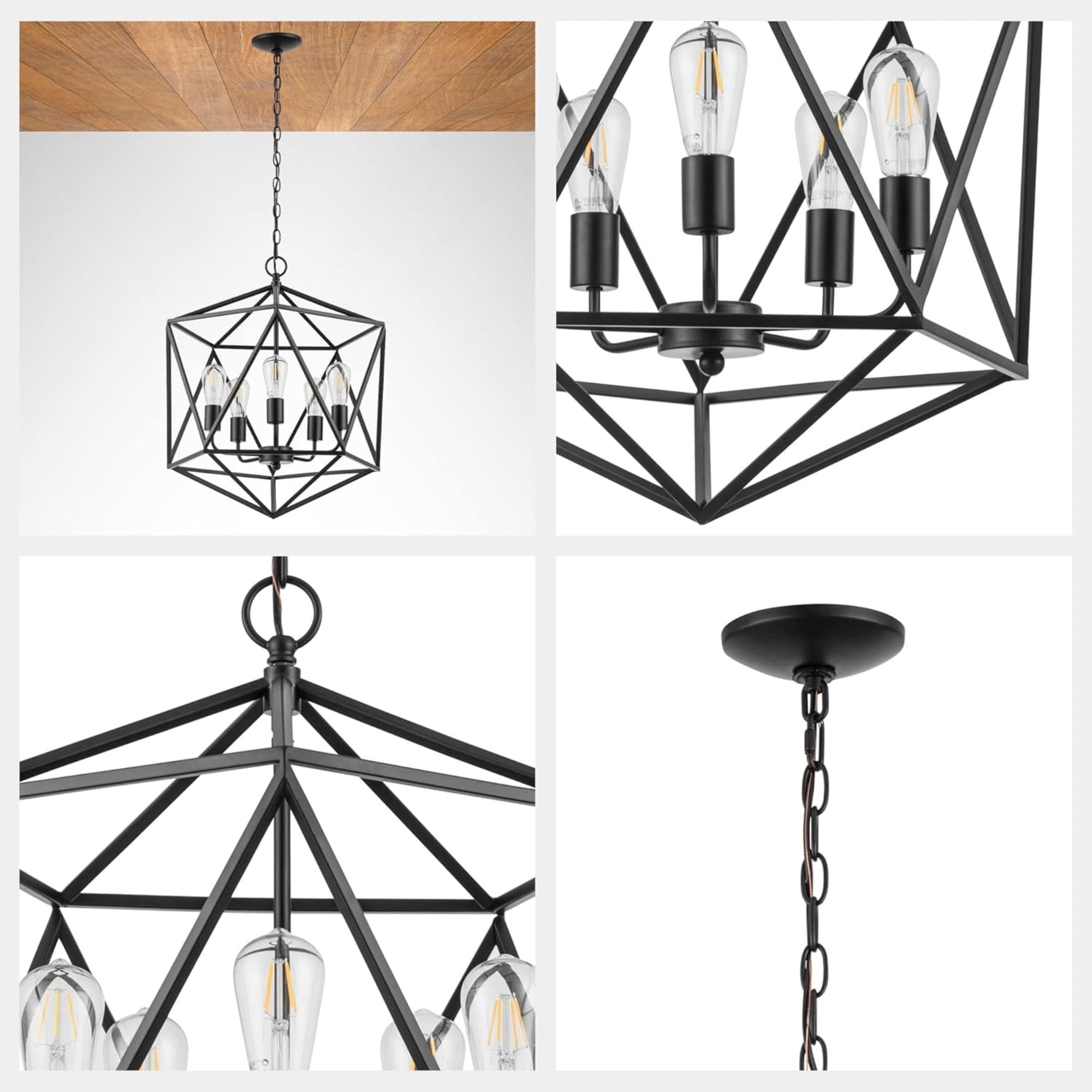 Prominence Home 5 Light Chandelier Pendant Lighting Fixture, Heleo, Matte Black - Smart-nests