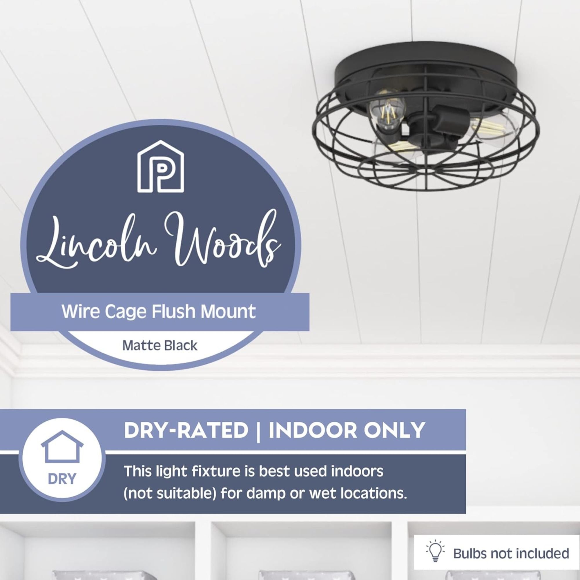 Prominence Home Lincoln Woods 15" Flush Ceiling Mount Light with Cage, Black - Smart-nests