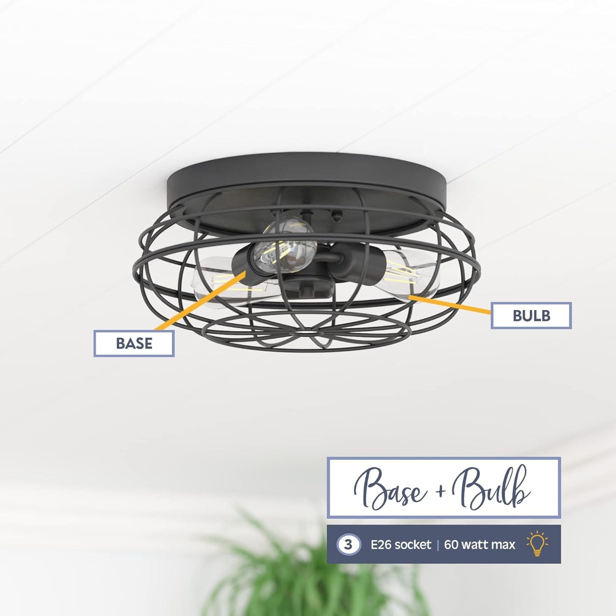Prominence Home Lincoln Woods 15" Flush Ceiling Mount Light with Cage, Black - Smart-nests