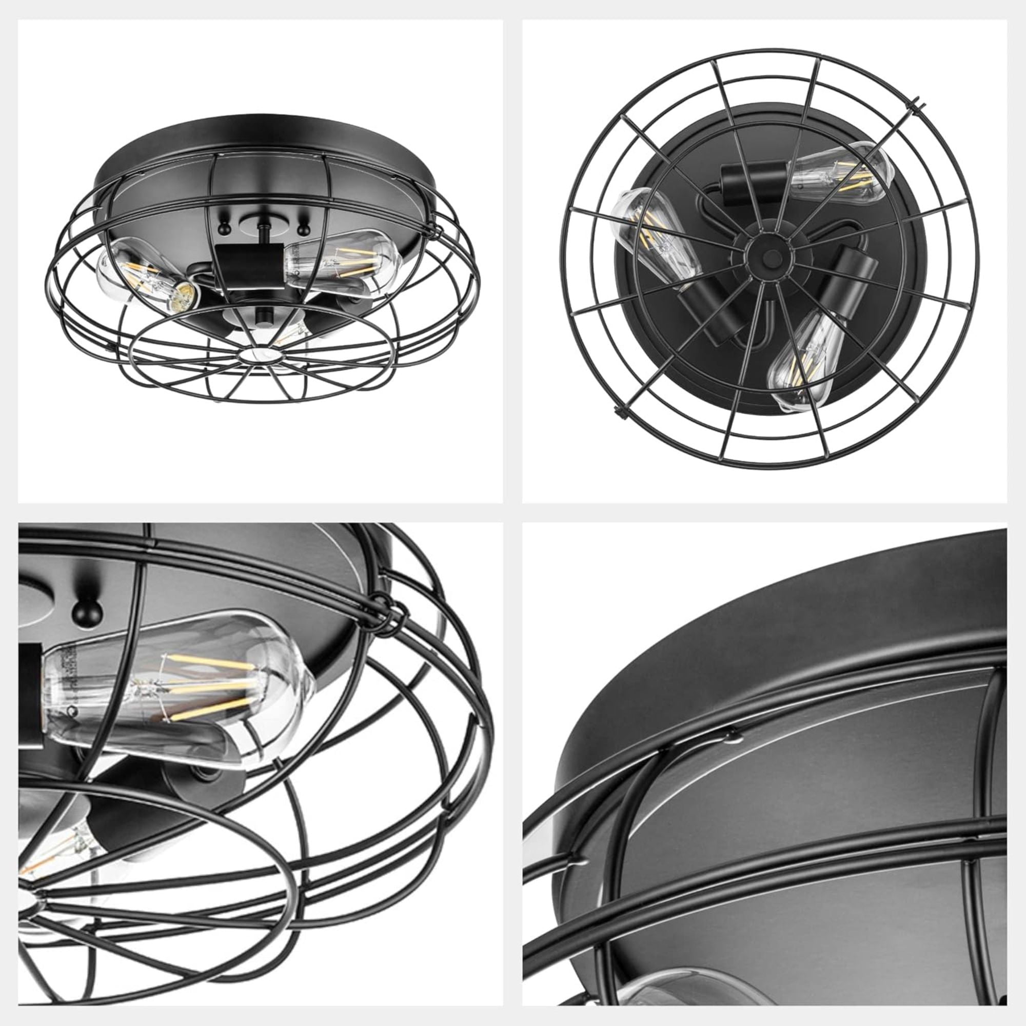 Prominence Home Lincoln Woods 15" Flush Ceiling Mount Light with Cage, Black - Smart-nests