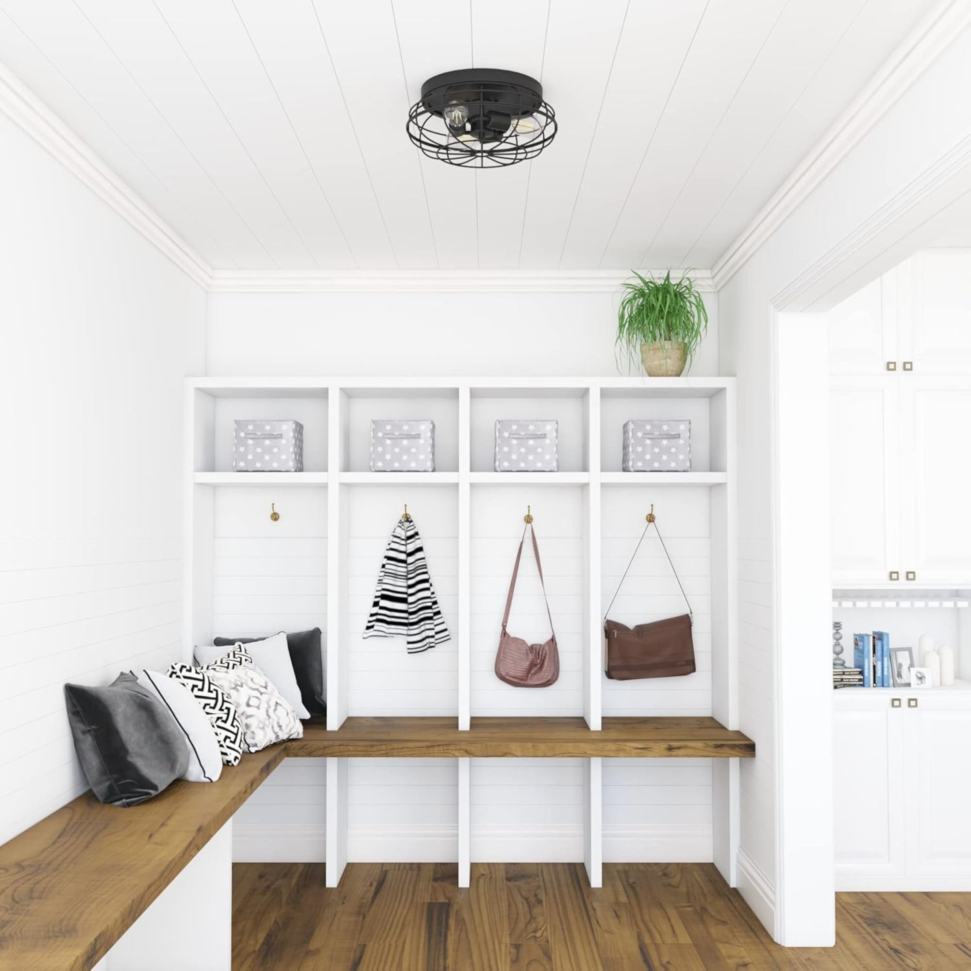 Prominence Home Lincoln Woods 15" Flush Ceiling Mount Light with Cage, Black - Smart-nests