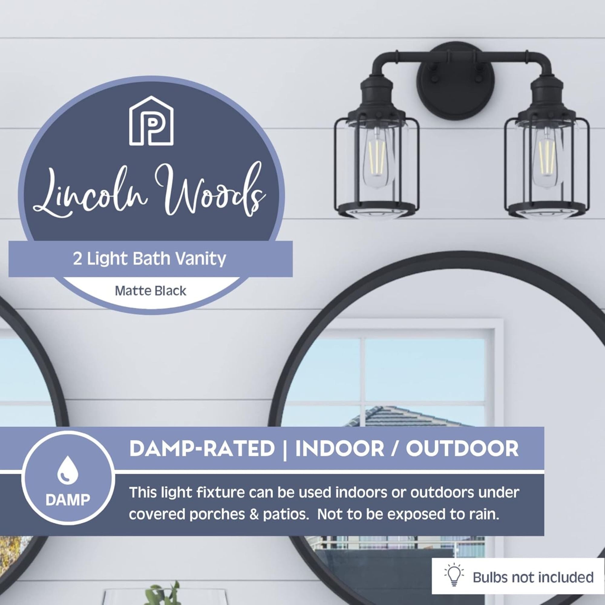 Prominence Home Lincoln Woods 2 Light Industrial Bathroom Vanity Light, Black - Smart-nests