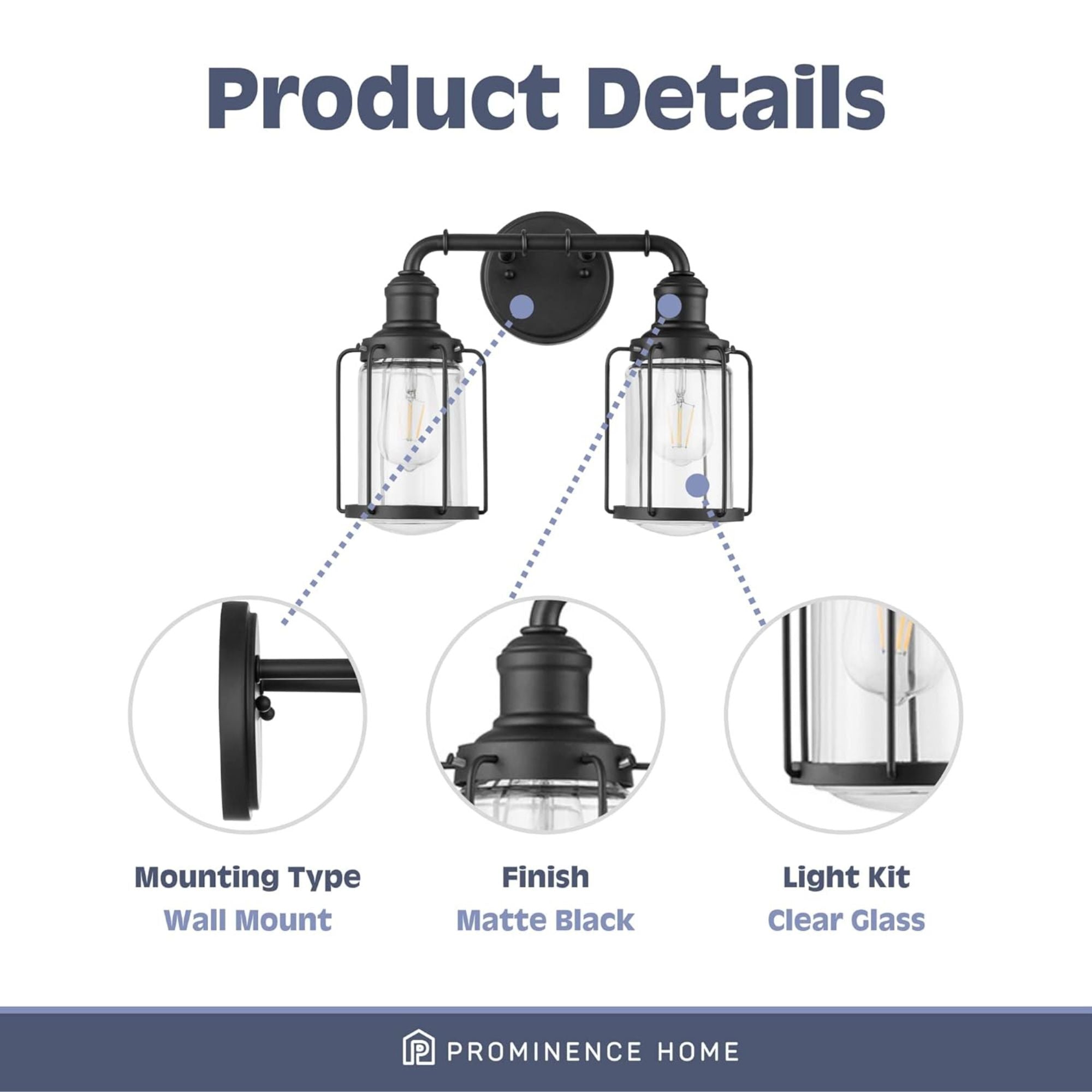 Prominence Home Lincoln Woods 2 Light Industrial Bathroom Vanity Light, Black - Smart-nests