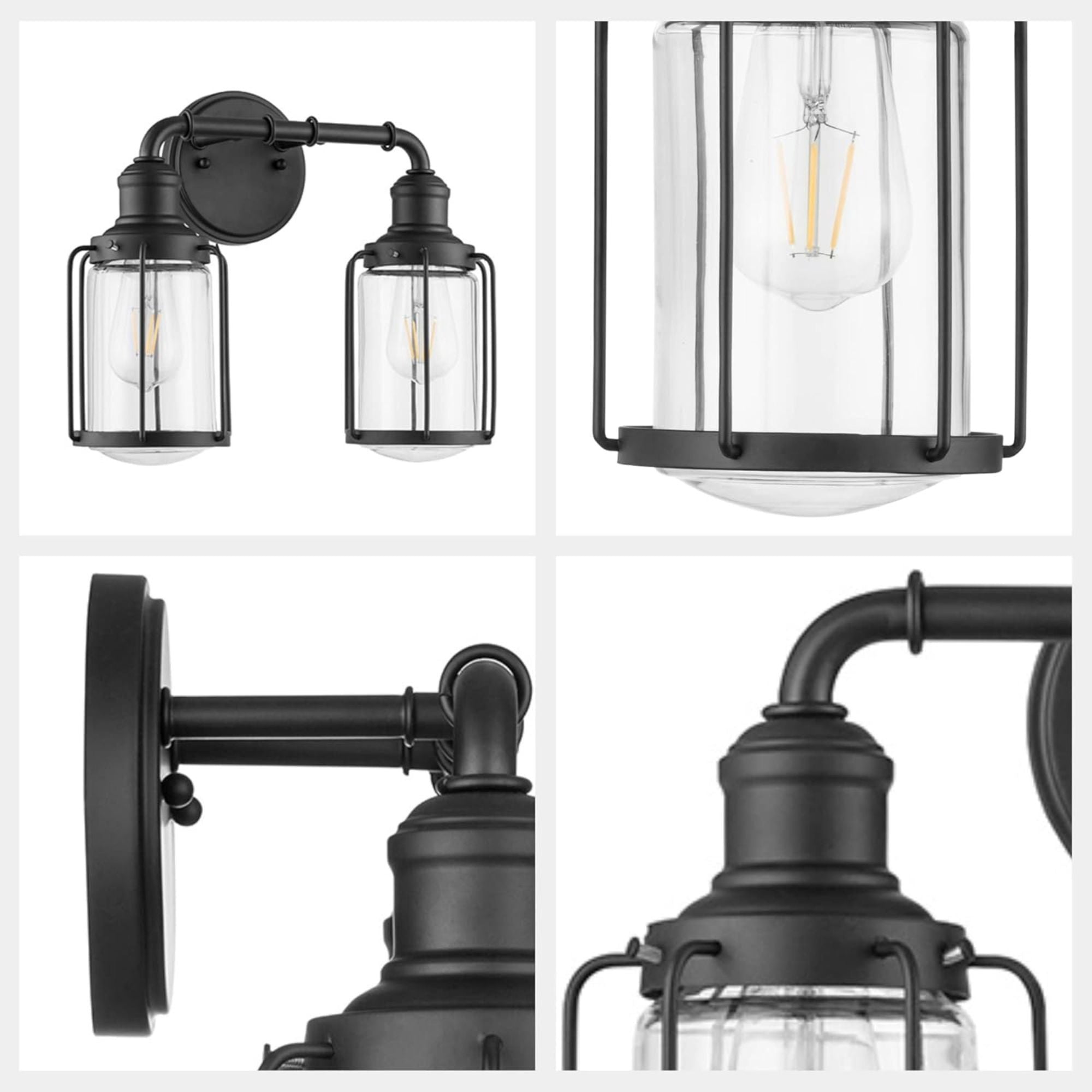 Prominence Home Lincoln Woods 2 Light Industrial Bathroom Vanity Light, Black - Smart-nests