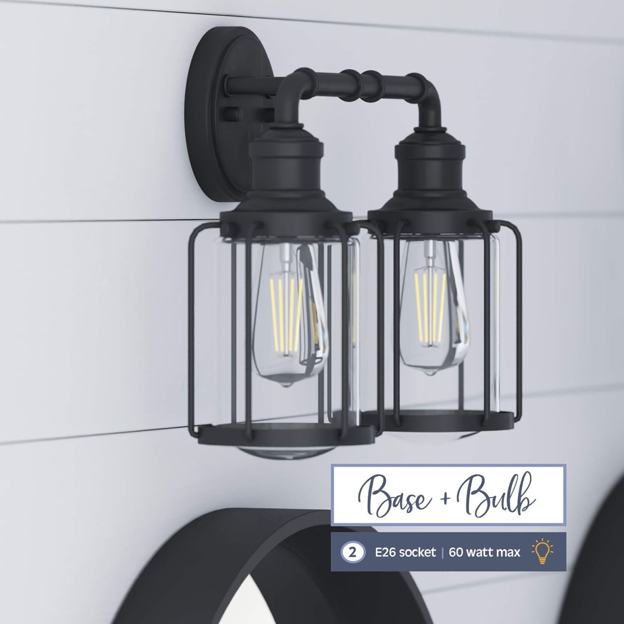 Prominence Home Lincoln Woods 2 Light Industrial Bathroom Vanity Light, Black - Smart-nests