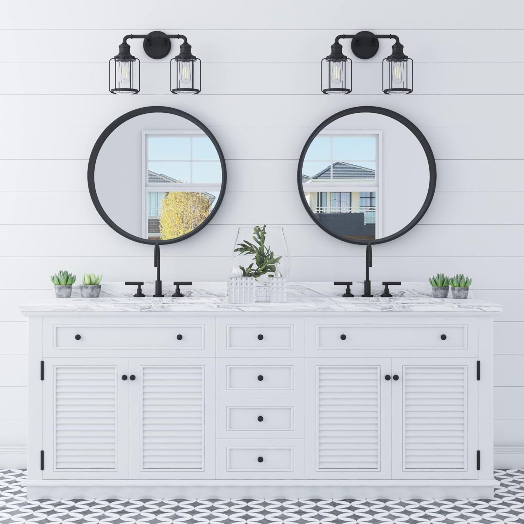Prominence Home Lincoln Woods 2 Light Industrial Bathroom Vanity Light, Black - Smart-nests