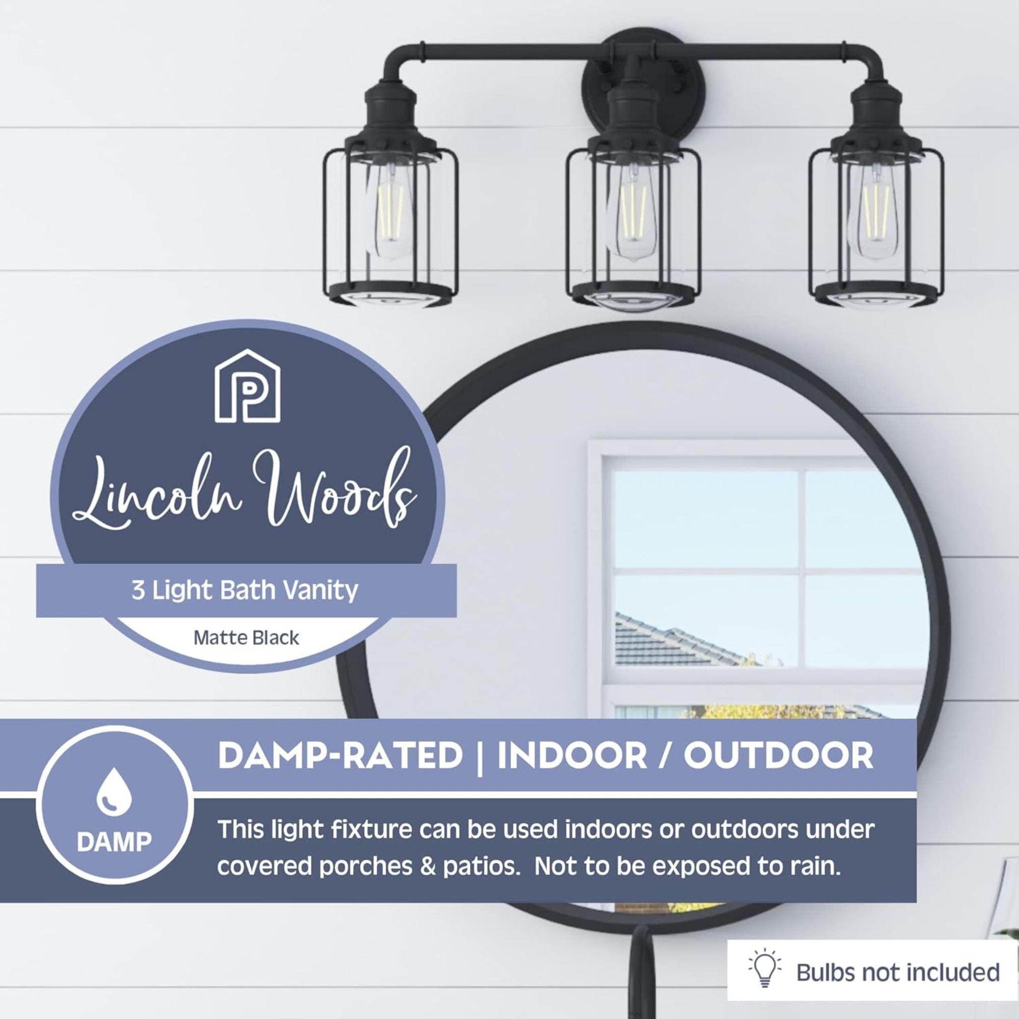 Prominence Home Lincoln Woods 3 Light Industrial Bathroom Vanity Light, Black - Smart-nests