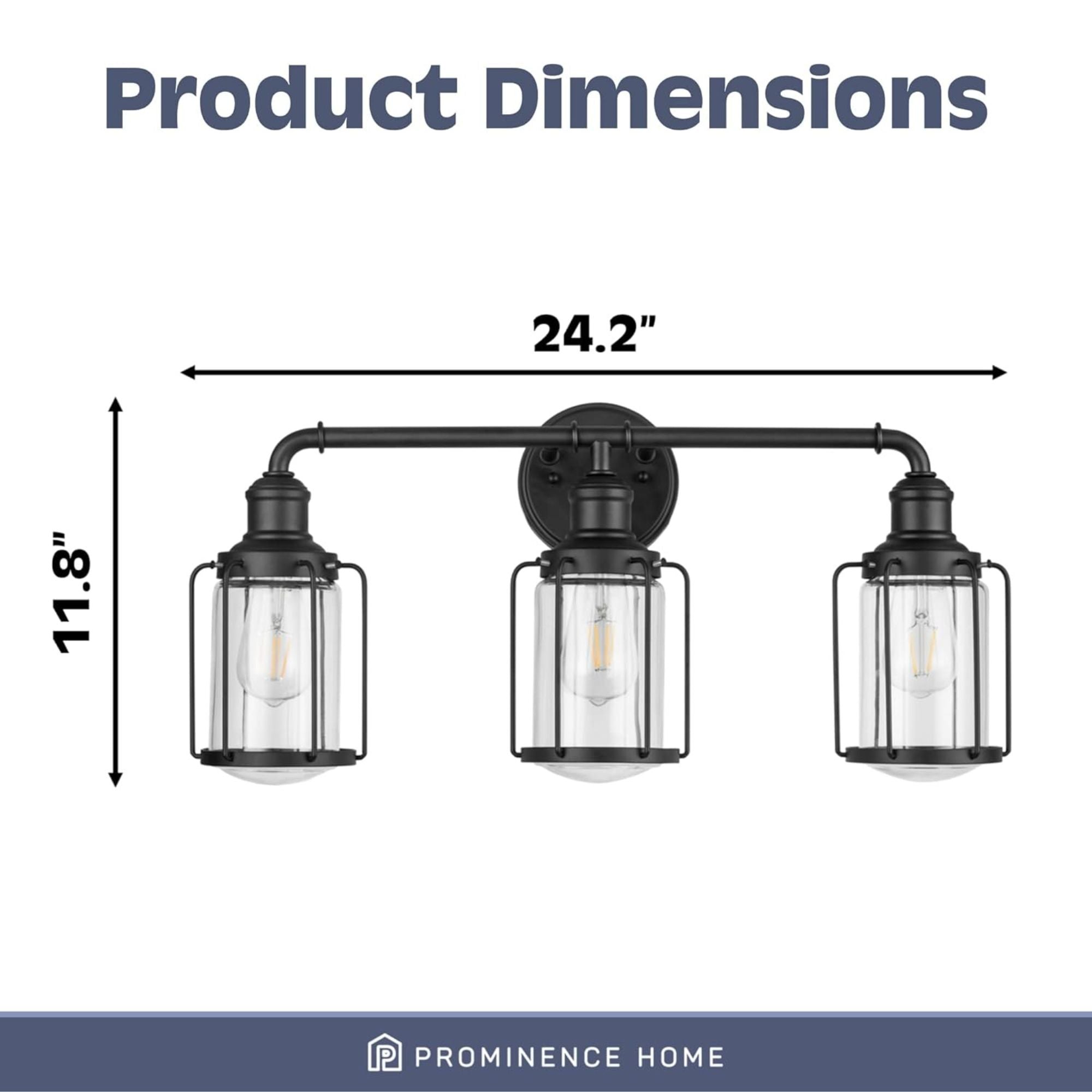 Prominence Home Lincoln Woods 3 Light Industrial Bathroom Vanity Light, Black - Smart-nests