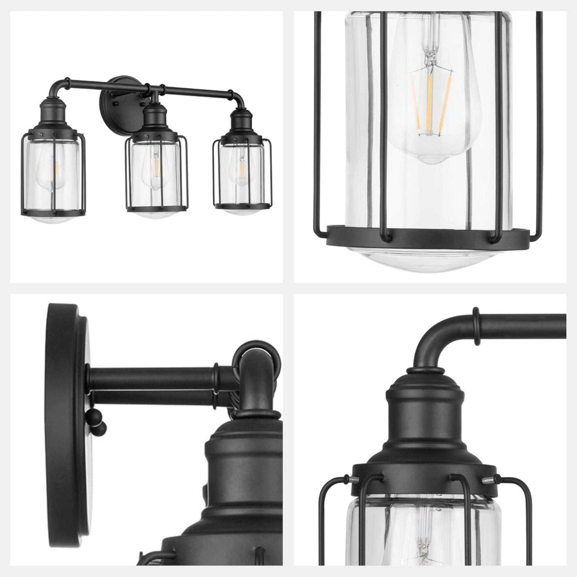 Prominence Home Lincoln Woods 3 Light Industrial Bathroom Vanity Light, Black - Smart-nests