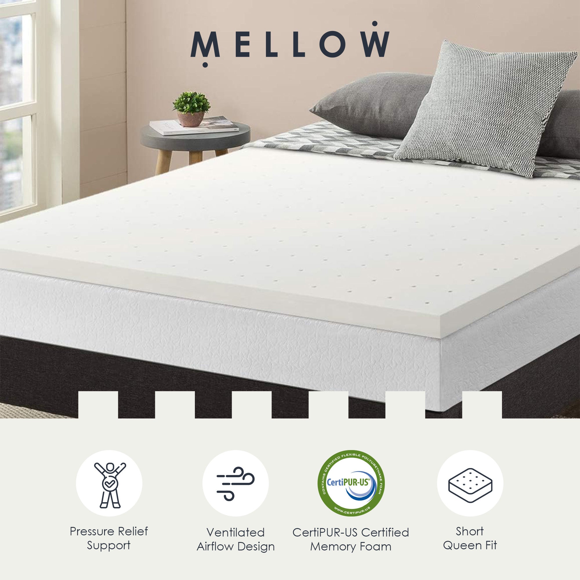 Best Price Mattress 2.5-Inch Ventilated Memory Foam Mattress Topper, Short Queen - Smart-nests