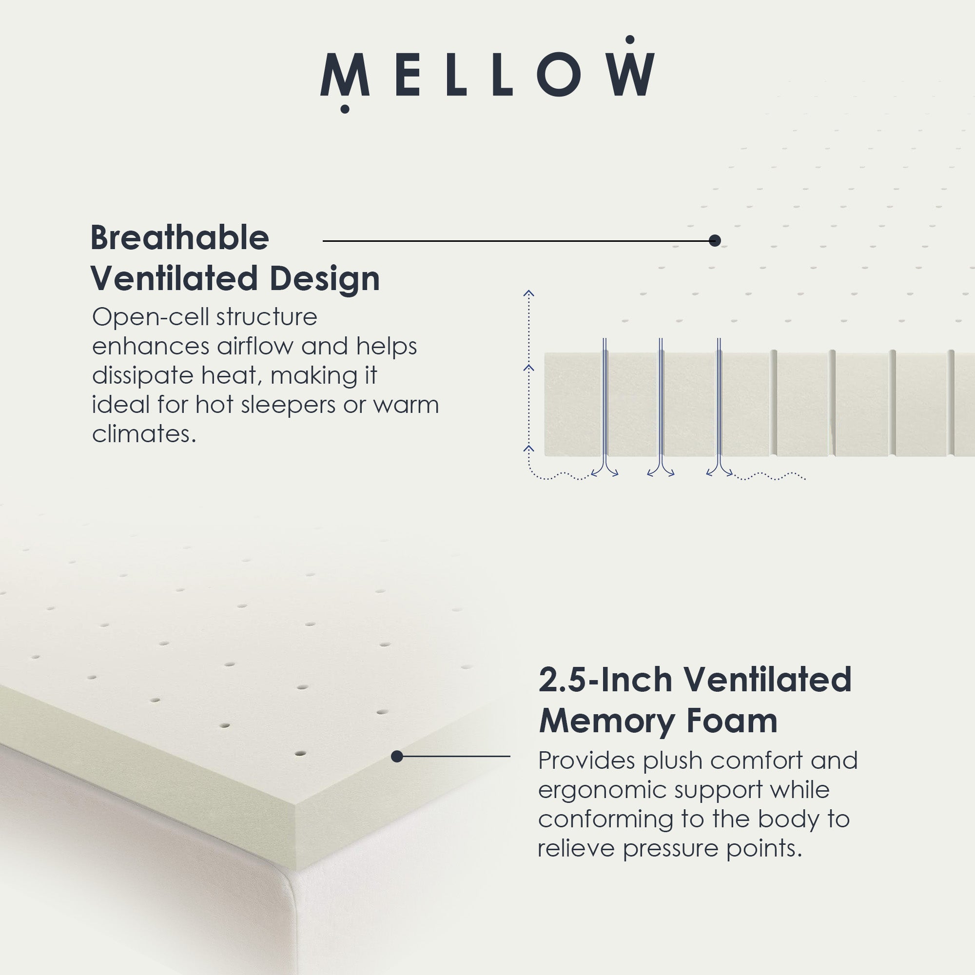Best Price Mattress 2.5-Inch Ventilated Memory Foam Mattress Topper, Short Queen - Smart-nests