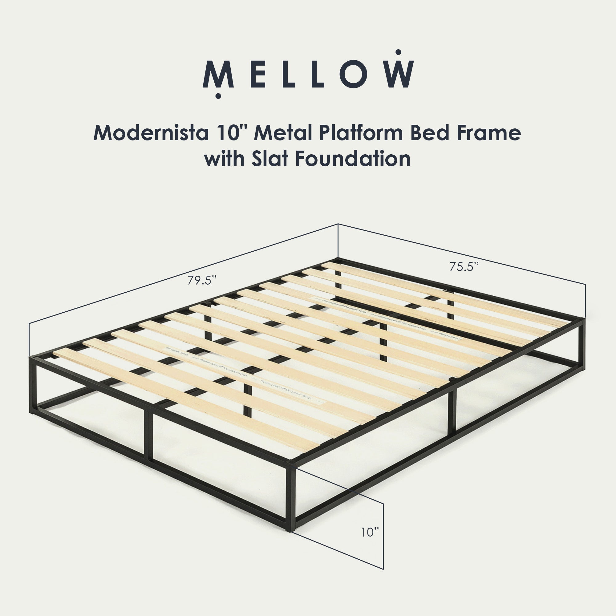 Mellow Modernista 10" Metal Platform Bed Frame with Slat Foundation, King, Black - Smart-nests