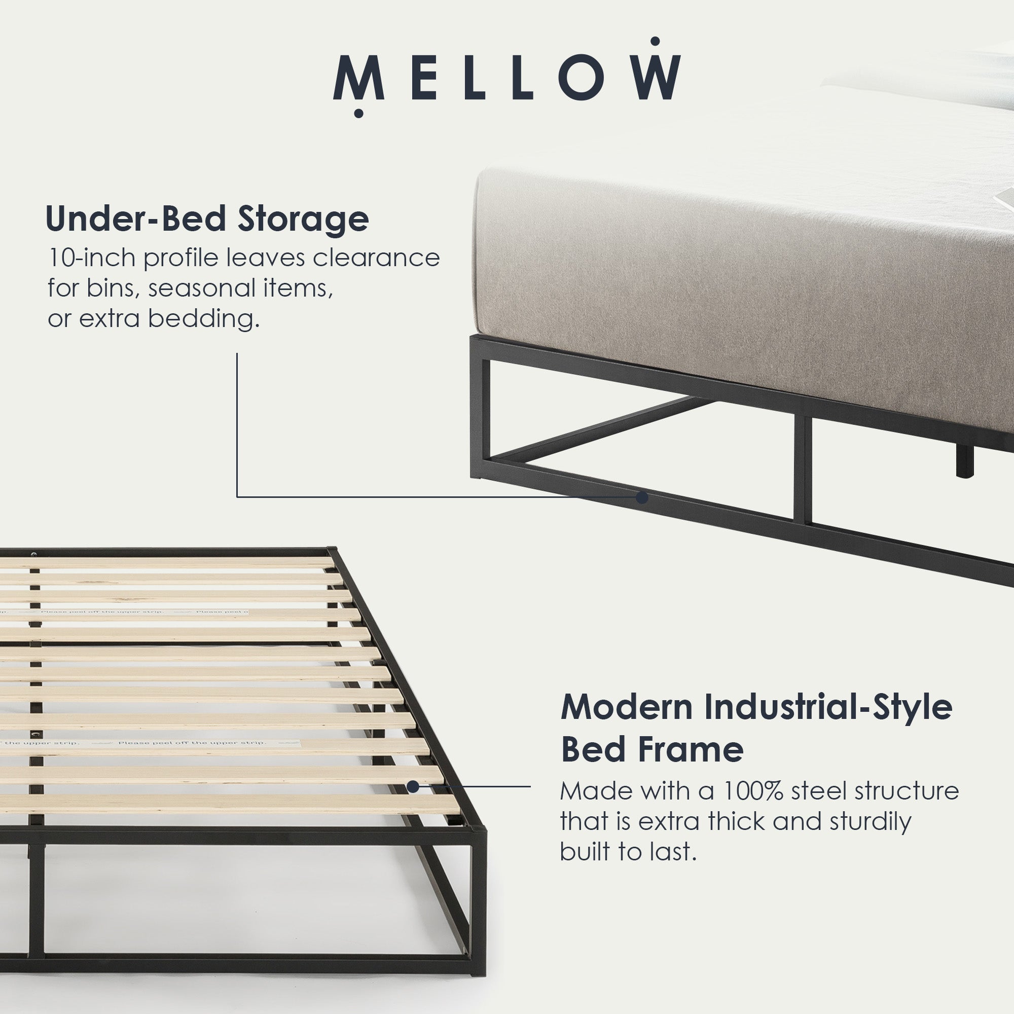 Mellow Modernista 10" Metal Platform Bed Frame with Slat Foundation, King, Black - Smart-nests
