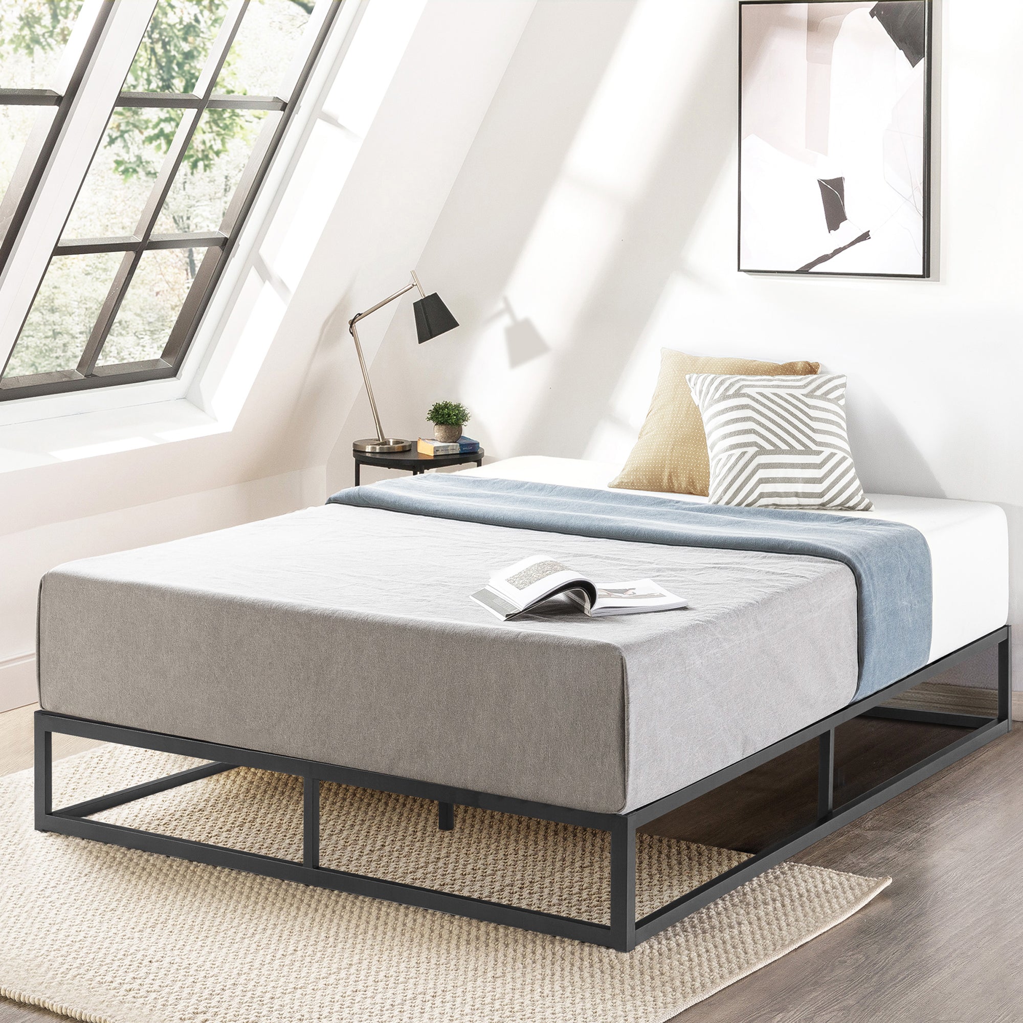 Mellow Modernista 10" Metal Platform Bed Frame with Slat Foundation, King, Black - Smart-nests