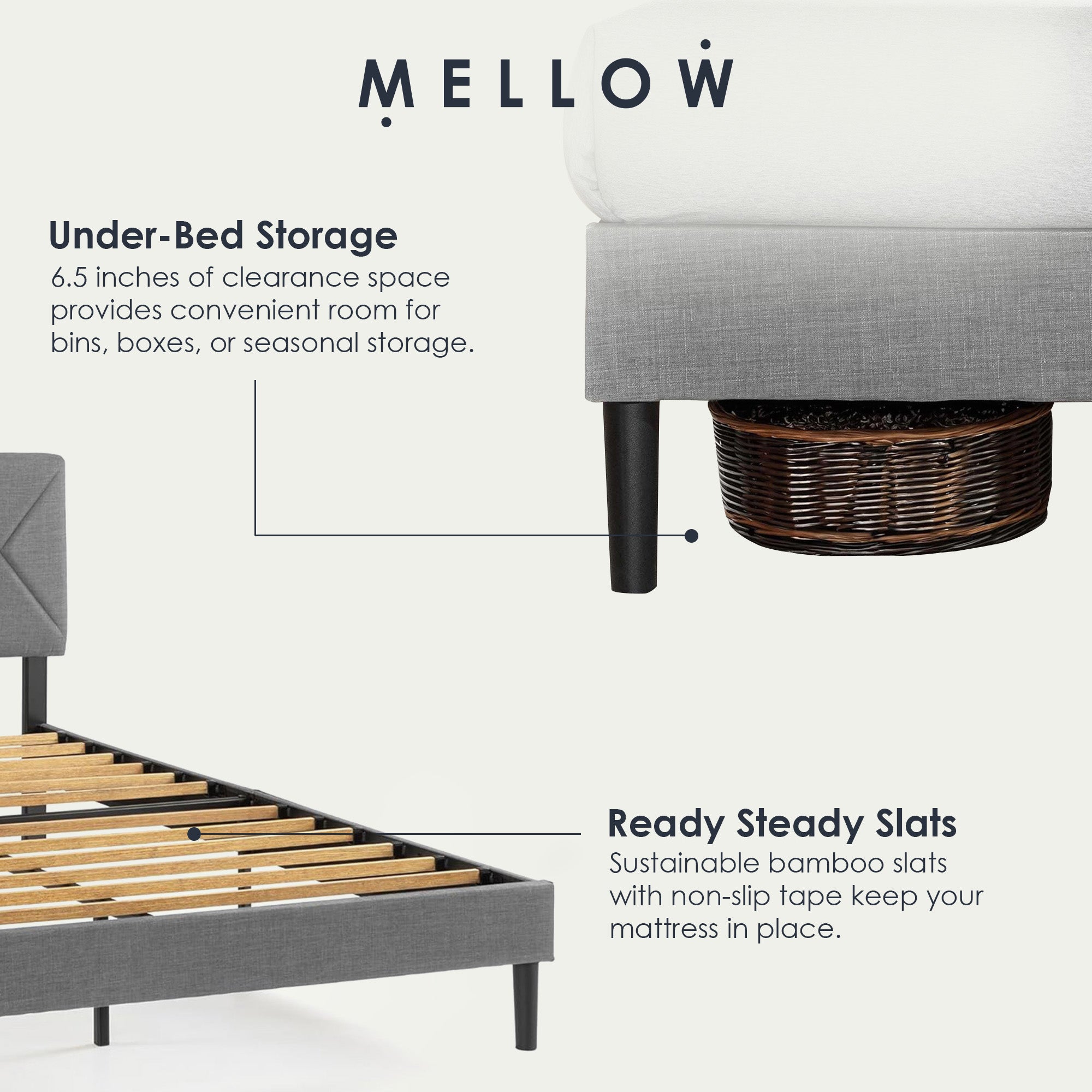 Mellow Olena Upholstered Platform Bed Frame with Diamond Tufted Headboard, Queen - Smart-nests