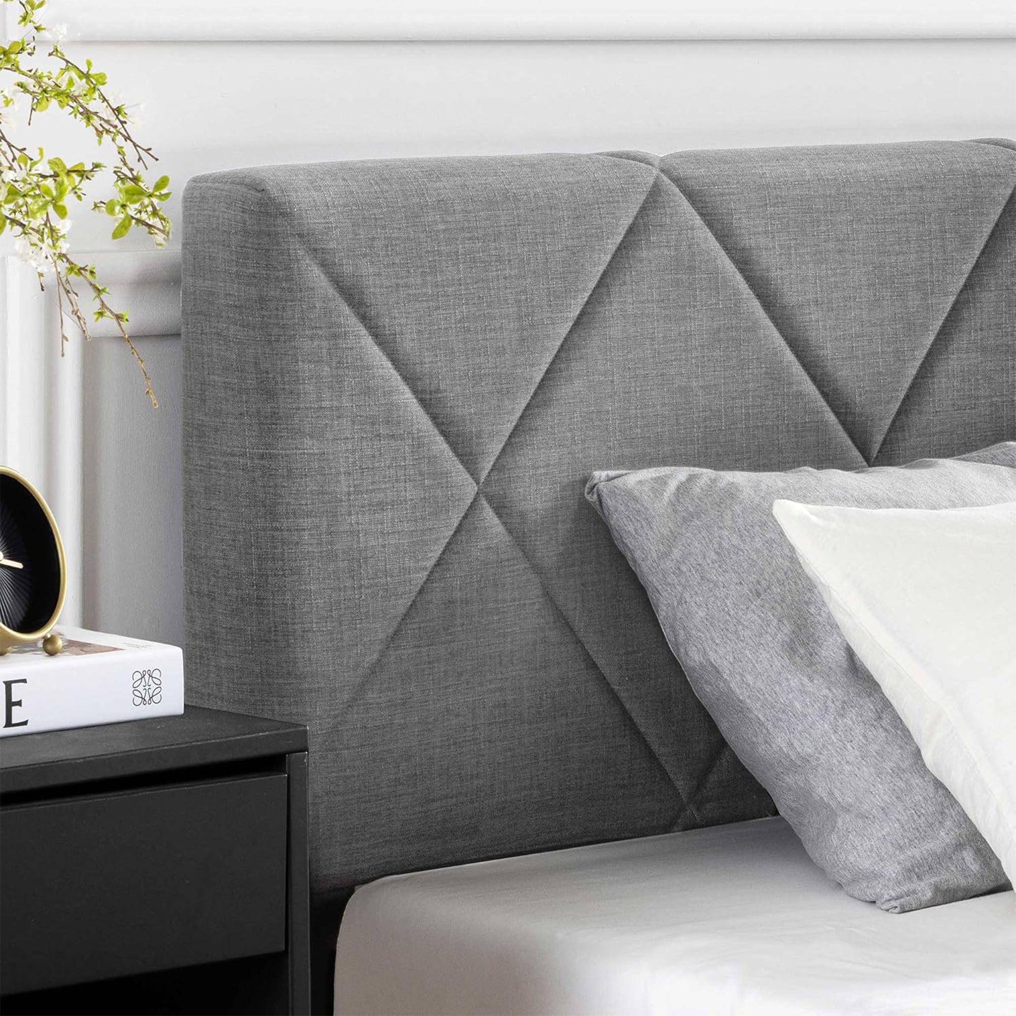 Mellow Olena Upholstered Platform Bed Frame with Diamond Tufted Headboard, Queen - Smart-nests