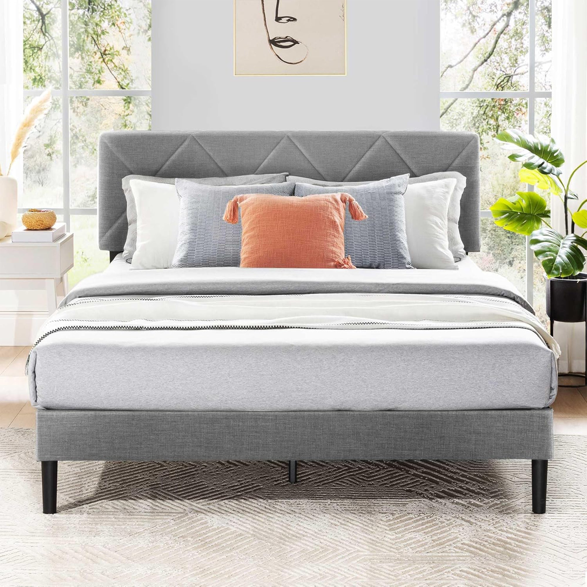 Mellow Olena Upholstered Platform Bed Frame with Diamond Tufted Headboard, Queen - Smart-nests