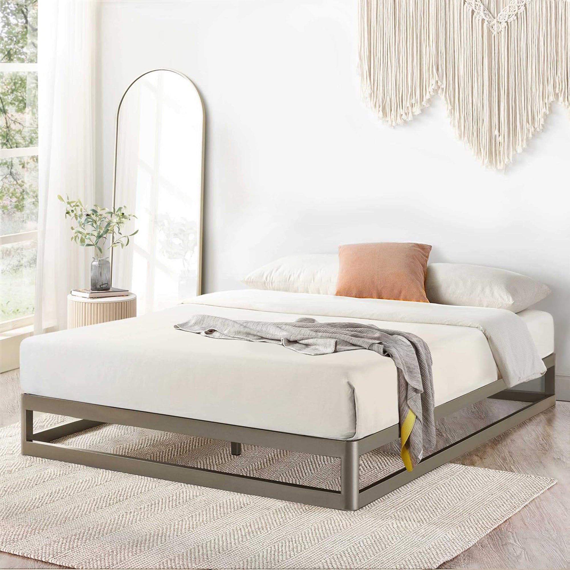 Mellow 9-Inch Metal Platform Bed Frame with Mattress Foundation, King, Gray - Smart-nests